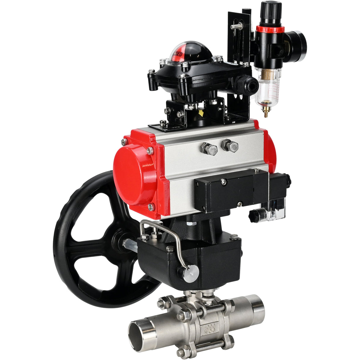 Ball valves Elephant BV3232P(3pc)-FP-W-ISO-H LONG DN50-150 full bore, body - stainless steel 316, for welding, with pneumatic actuator PA-DA, pneumatic distributor 4M310-08 NAMUR 220V, MON gearbox, LSU APL-210N and ATU AFC2000
