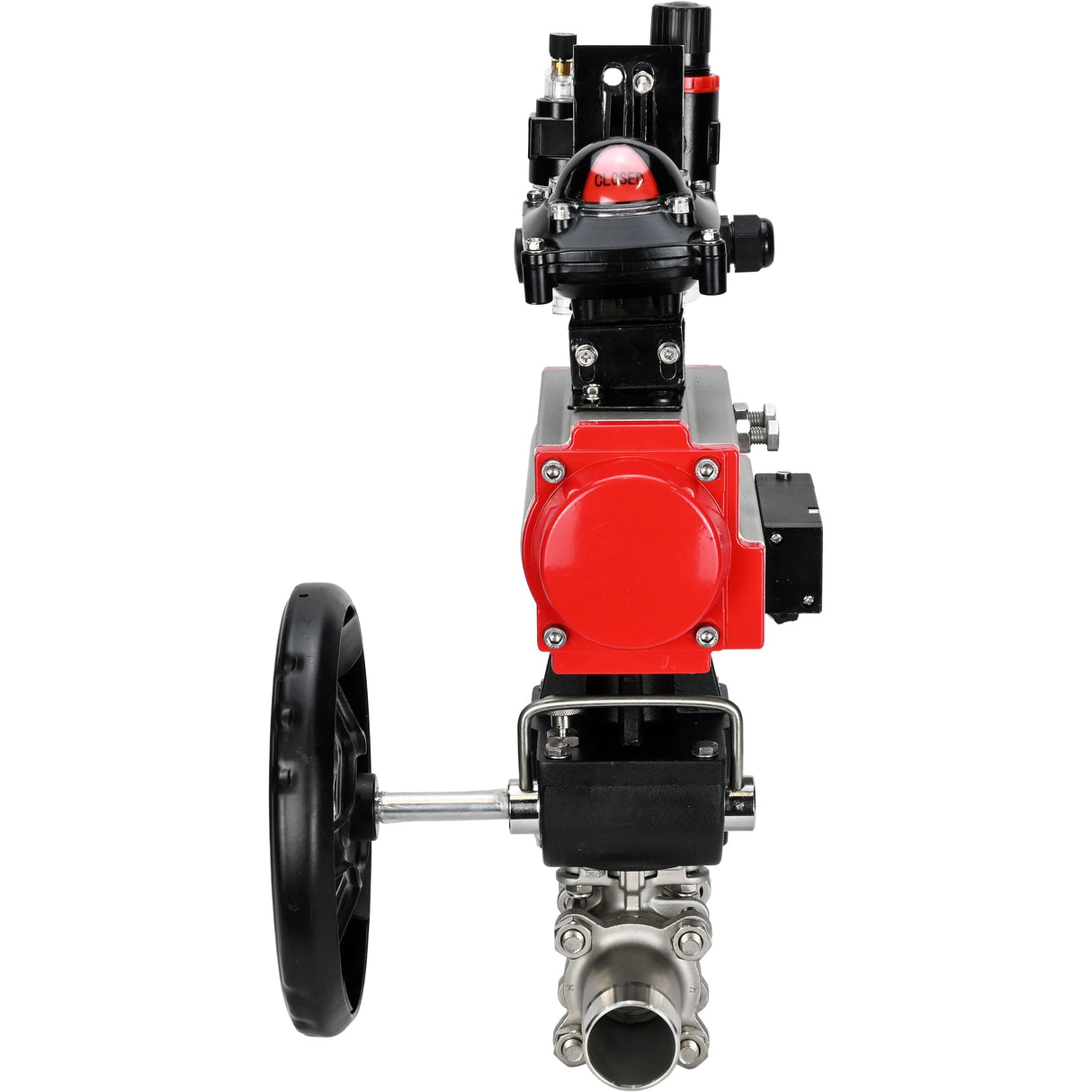 Ball valves Elephant BV3232P(3pc)-FP-W-ISO-H LONG DN50-150 full bore, body - stainless steel 316, for welding, with pneumatic actuator PA-DA, pneumatic distributor 4M310-08 NAMUR 220V, MON gearbox, LSU APL-210N and ATU AFC2000