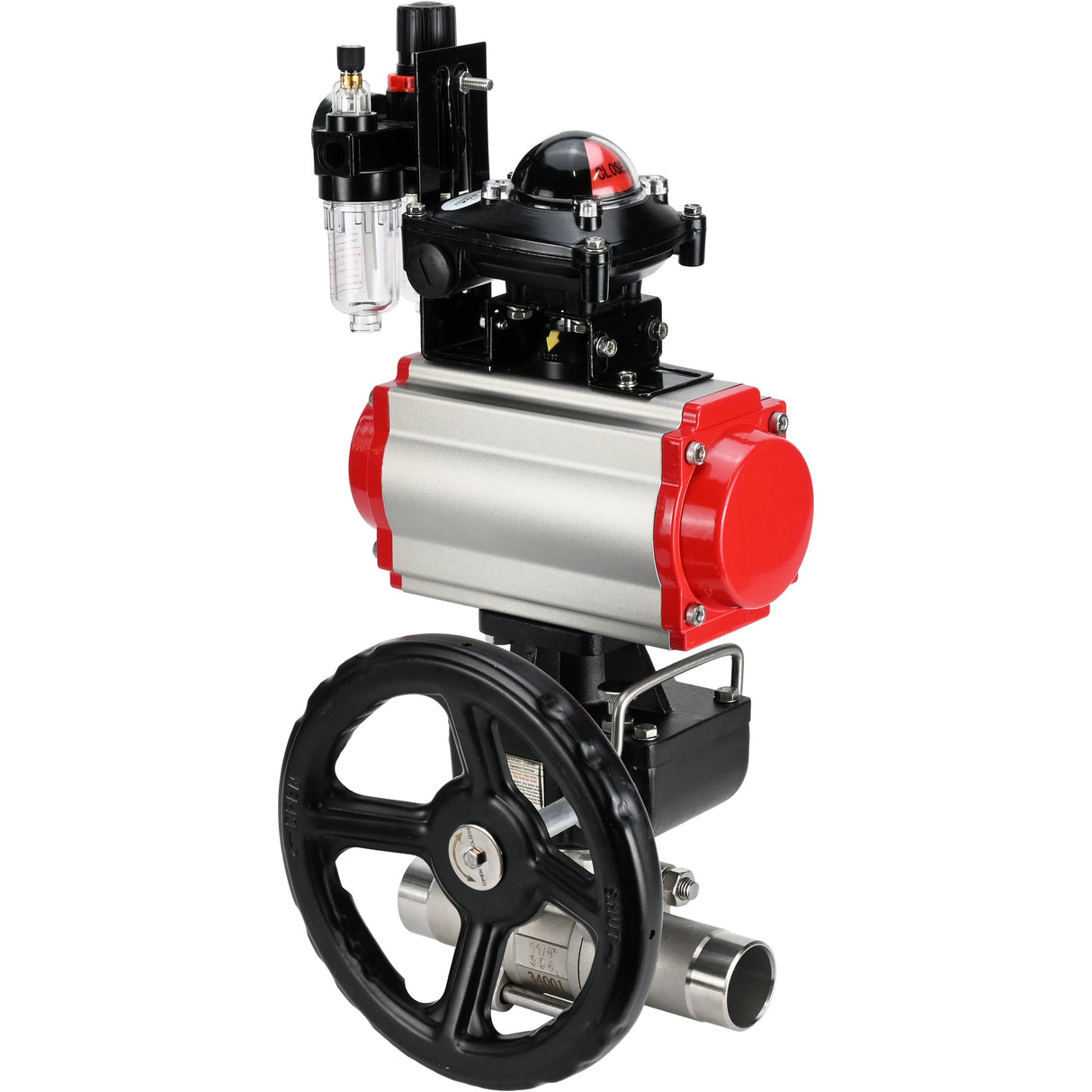 Ball valves Elephant BV3232P(3pc)-FP-W-ISO-H LONG DN50-150 full bore, body - stainless steel 316, for welding, with pneumatic actuator PA-DA, pneumatic distributor 4M310-08 NAMUR 24V, MON gearbox, LSU APL-210N and ATU AFC2000