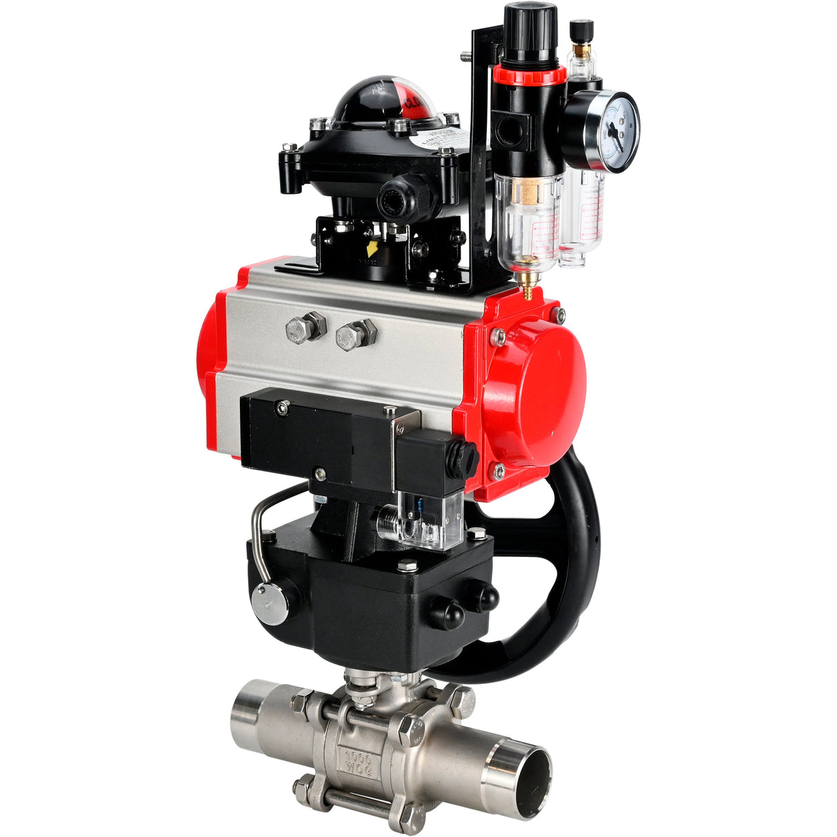 Ball valves Elephant BV3232P(3pc)-FP-W-ISO-H LONG DN50-150 full bore, body - stainless steel 316, for welding, with pneumatic actuator PA-DA, pneumatic distributor 4M310-08 NAMUR 220V, MON gearbox, LSU APL-210N and ATU AFC2000