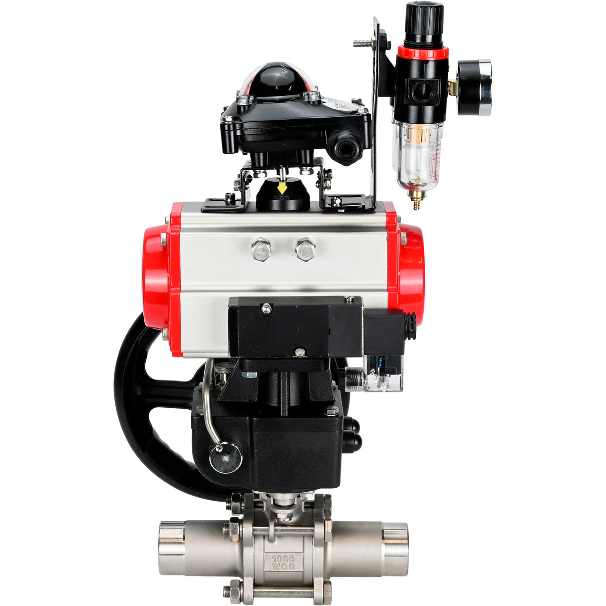 Ball valves Elephant BV3232P(3pc)-FP-W-ISO-H LONG DN50-150 full bore, body - stainless steel 316, for welding, with pneumatic actuator PA-DA, pneumatic distributor 4M310-08 NAMUR 220V, MON gearbox, LSU APL-210N and ATU AFC2000