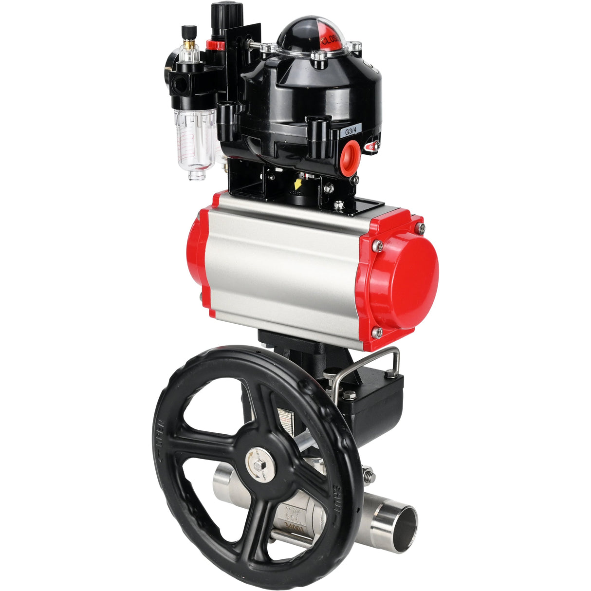 Ball valves Elephant BV3232P(3pc)-FP-W-ISO-H LONG DN50-150 full bore, body - stainless steel 316, for welding, with pneumatic actuator PA-DA, pneumatic distributor 4M310-08 NAMUR 220V, MON gearbox, LSU APL-510N EX and ATU AFC2000