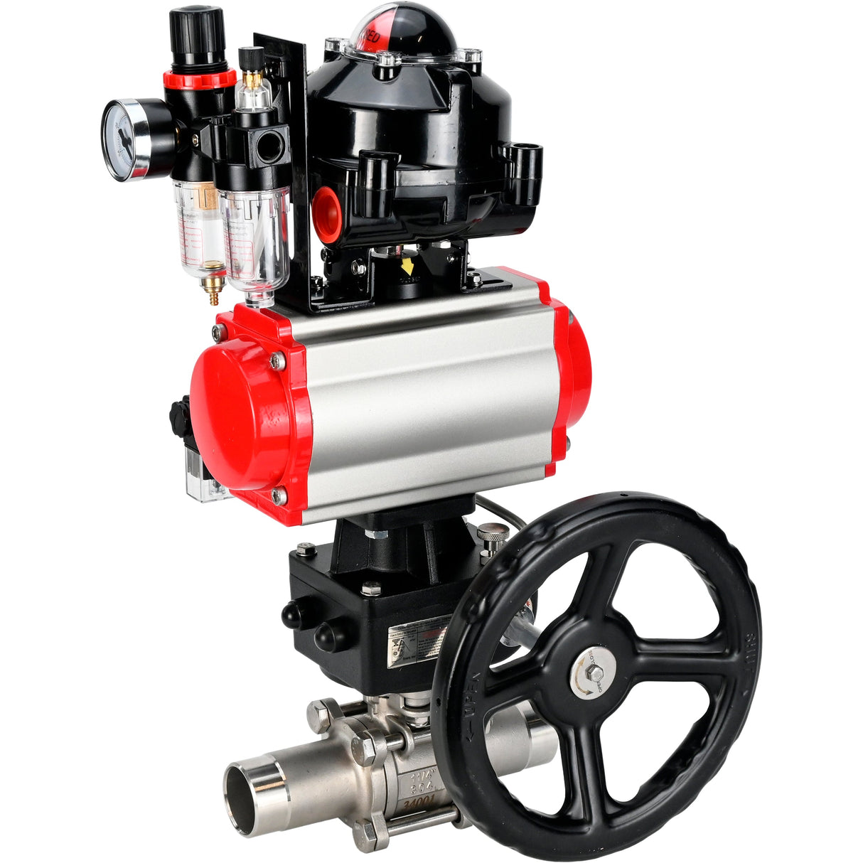 Ball valves Elephant BV3232P(3pc)-FP-W-ISO-H LONG DN50-150 full bore, body - stainless steel 316, for welding, with pneumatic actuator PA-DA, pneumatic distributor 4M310-08 NAMUR 24V, MON gearbox, LSU APL-510N EX and ATU AFC2000