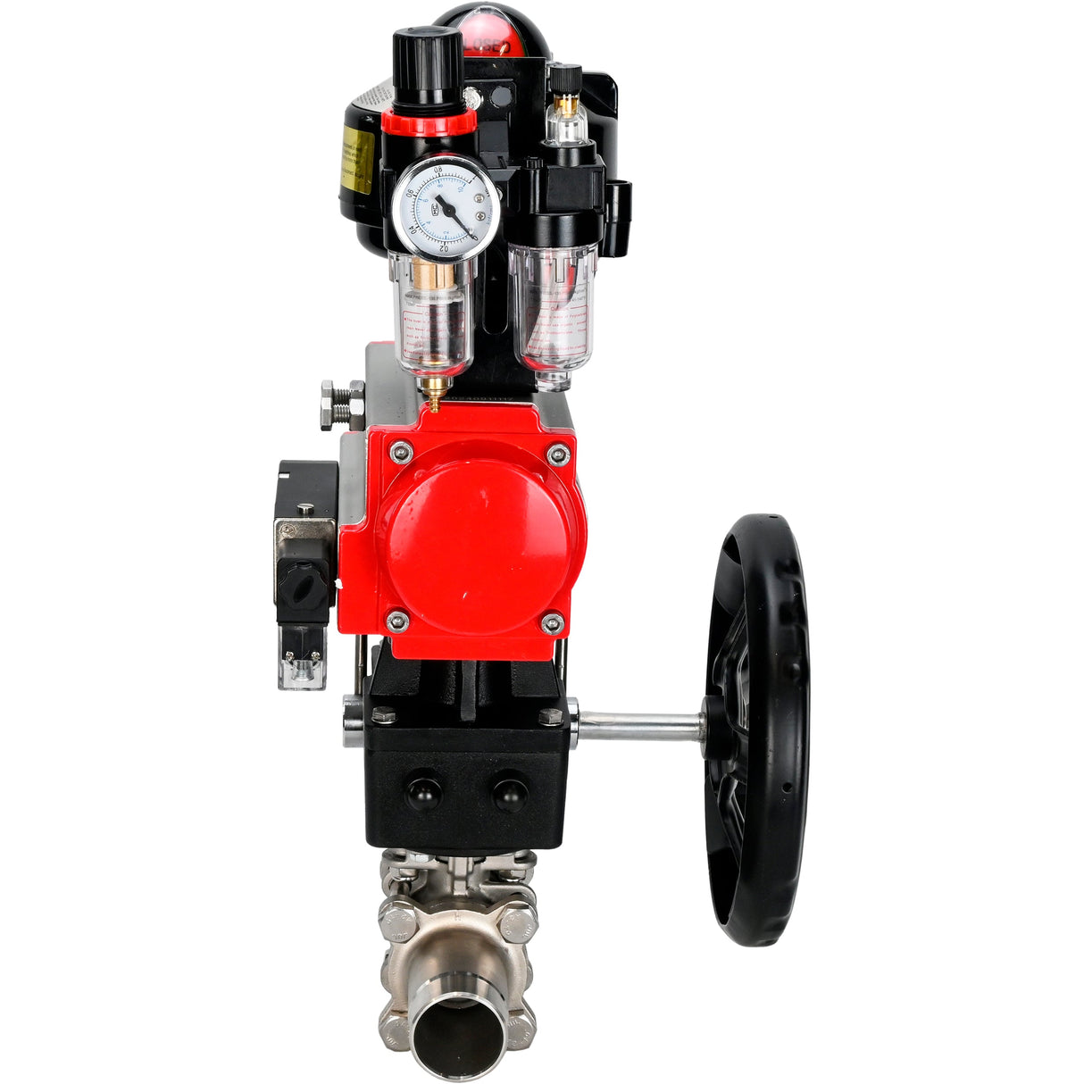 Ball valves Elephant BV3232P(3pc)-FP-W-ISO-H LONG DN50-150 full bore, body - stainless steel 316, for welding, with pneumatic actuator PA-DA, pneumatic distributor 4M310-08 NAMUR 24V, MON gearbox, LSU APL-510N EX and ATU AFC2000