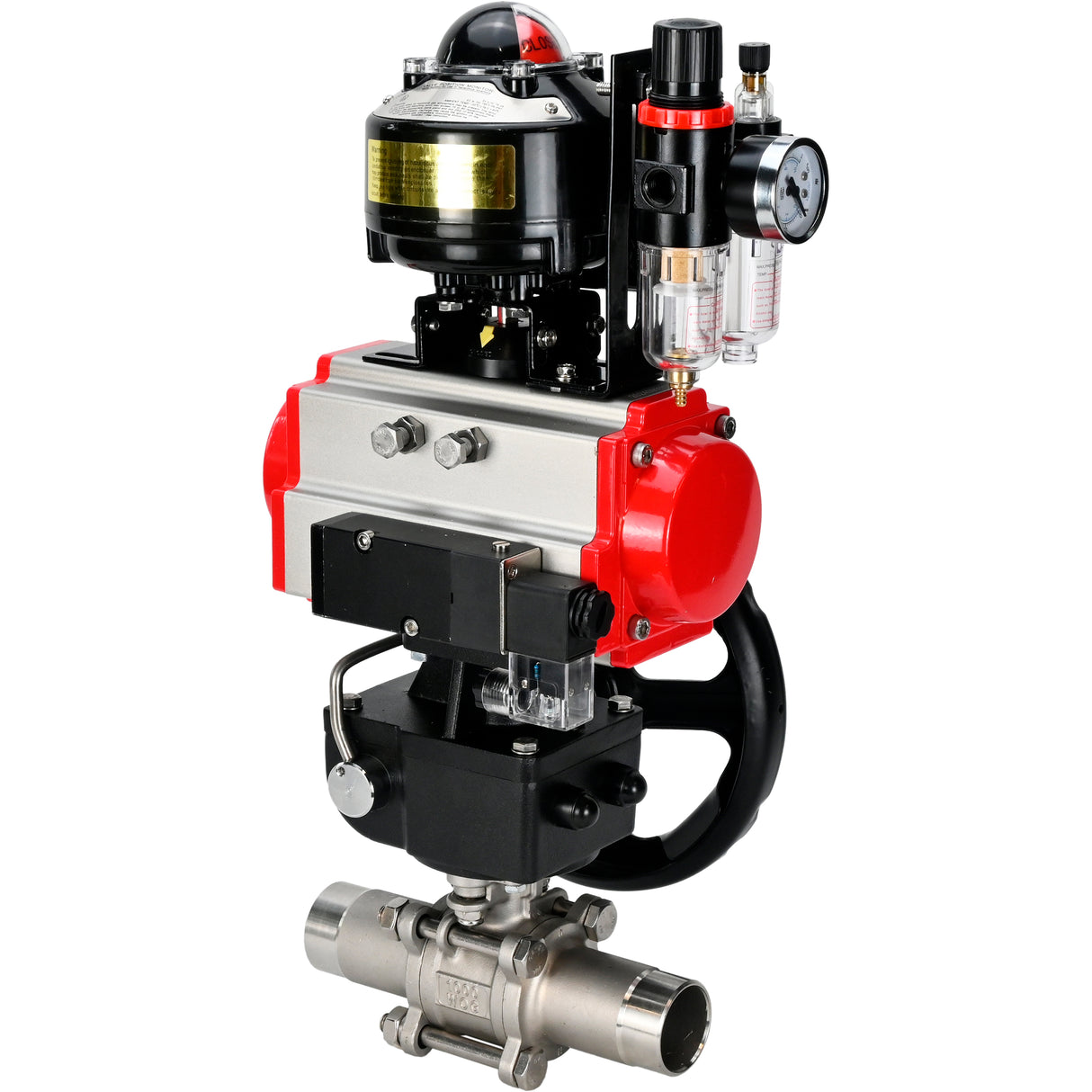 Vannes à boisseau sphérique Elephant BV3131P(3pc)-FP-W-ISO-H LONG DN50-150 passage intégral, corps - acier inoxydable 304, à souder, avec actionneur pneumatique PA-DA, distributeur pneumatique 4M310-08 220V, réducteur MON, BKV APL-510N EX et BPV AFC2000