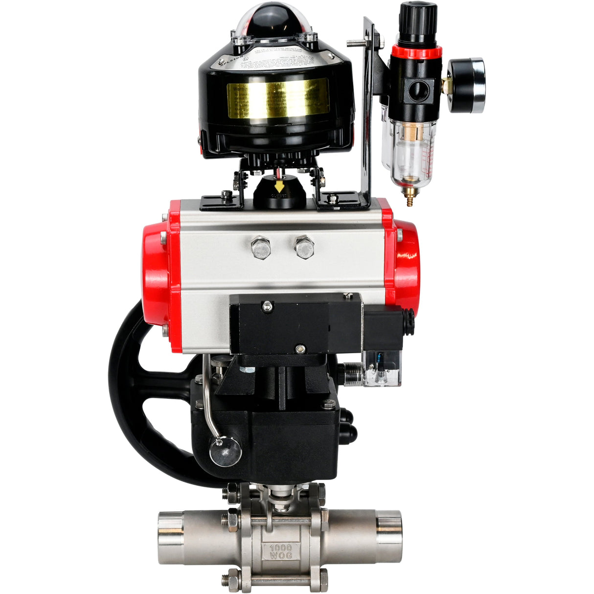 Ball valves Elephant BV3232P(3pc)-FP-W-ISO-H LONG DN50-150 full bore, body - stainless steel 316, for welding, with pneumatic actuator PA-DA, pneumatic distributor 4M310-08 NAMUR 24V, MON gearbox, LSU APL-510N EX and ATU AFC2000