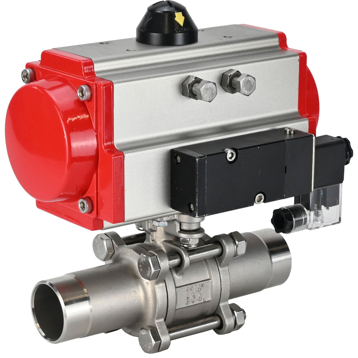 Ball valves Elephant BV3232P(3pc)-FP-W-ISO-H LONG full bore, body - stainless steel 316, for welding, with pneumatic actuator PA-DA and pneumatic distributor 4M310-08 NAMUR 24V