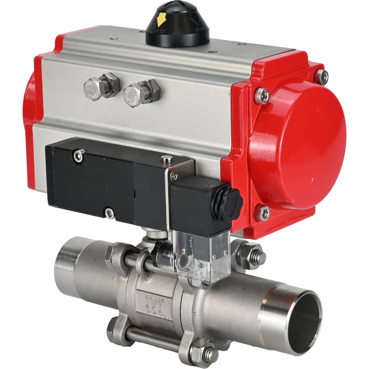 Ball valves Elephant BV3232P(3pc)-FP-W-ISO-H LONG full bore, body - stainless steel 316, for welding, with pneumatic actuator PA-DA and pneumatic distributor 4M310-08 NAMUR 24V