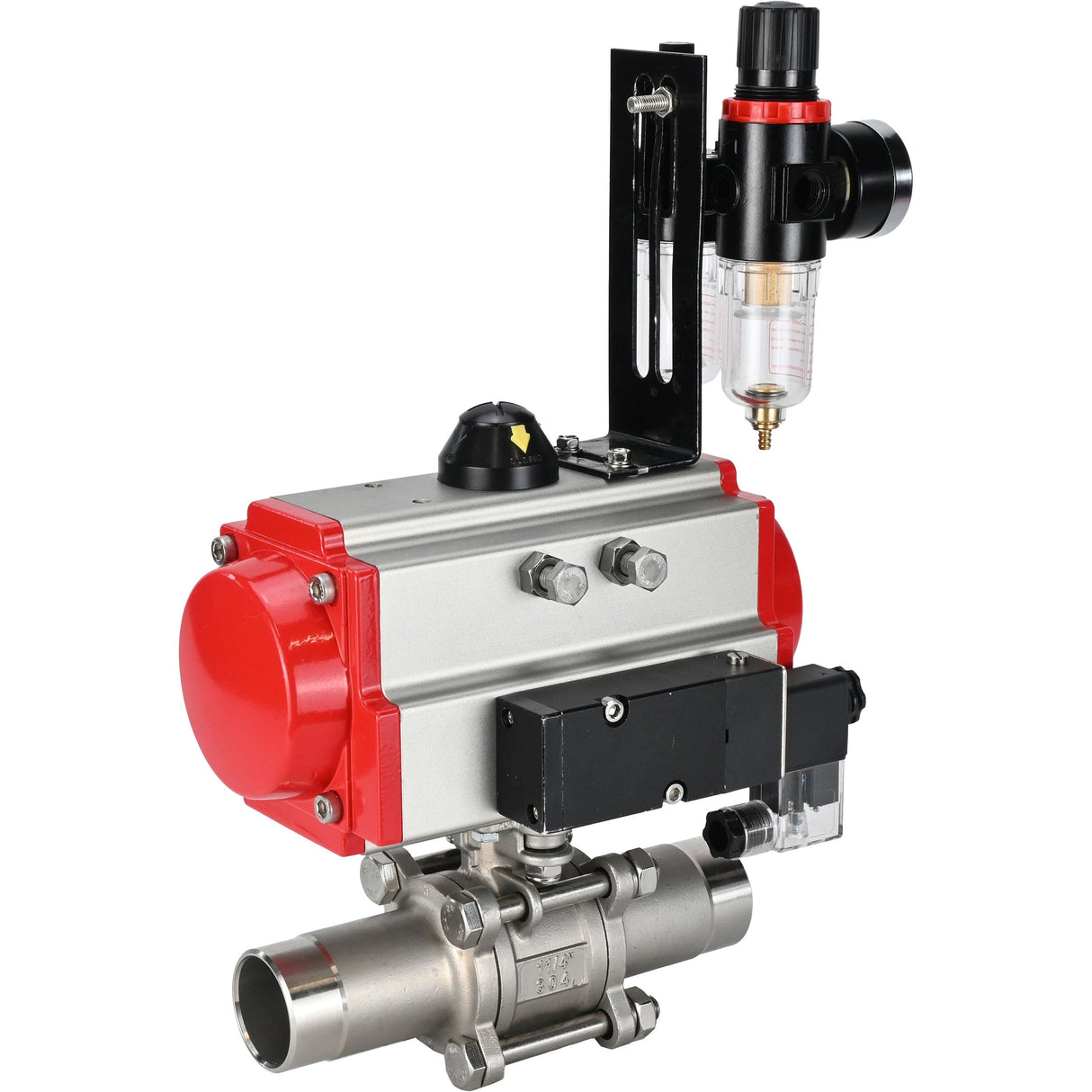 Ball valves Elephant BV3232P(3pc)-FP-W-ISO-H LONG full bore, body - stainless steel 316, for welding, with pneumatic actuator Elephant PA-SA, pneumatic distributor 4M310-08 NAMUR 220V and ATU AFC2000