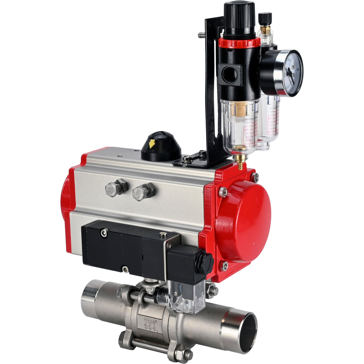 Ball valves Elephant BV3232P(3pc)-FP-W-ISO-H LONG full bore, body - stainless steel 316, for welding, with pneumatic actuator Elephant PA-SA, pneumatic distributor 4M310-08 NAMUR 24V and ATU AFC2000