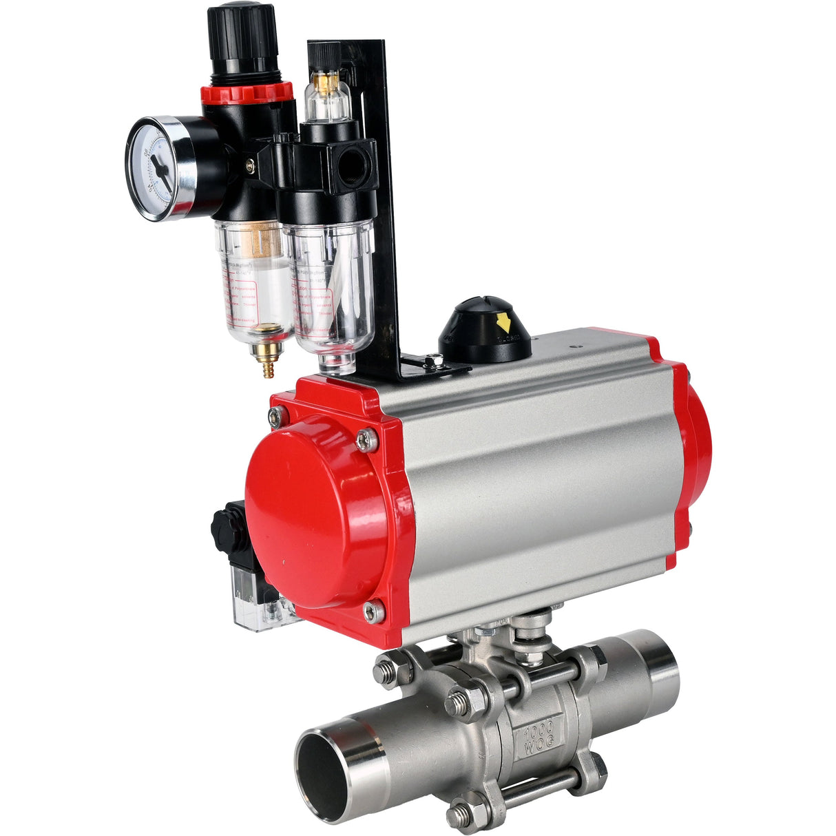 Ball valves Elephant BV3232P(3pc)-FP-W-ISO-H LONG full bore, body - stainless steel 316, for welding, with pneumatic actuator Elephant PA-SA, pneumatic distributor 4M310-08 NAMUR 24V and ATU AFC2000