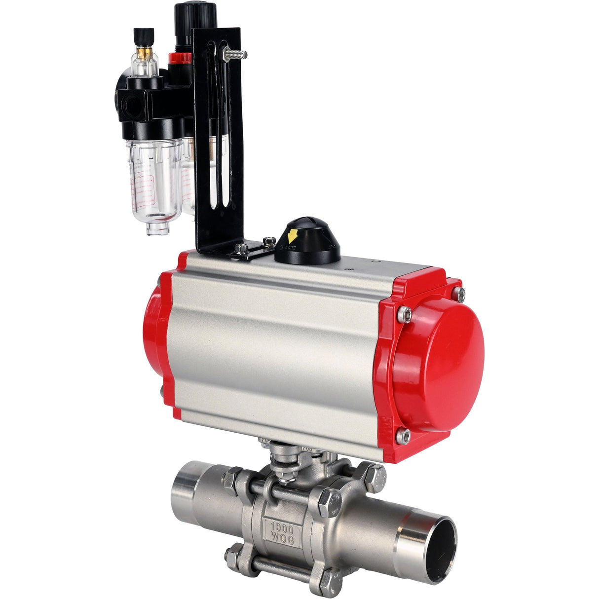 Ball valves Elephant BV3232P(3pc)-FP-W-ISO-H LONG full bore, body - stainless steel 316, for welding, with pneumatic actuator Elephant PA-SA, pneumatic distributor 4M310-08 NAMUR 220V and ATU AFC2000