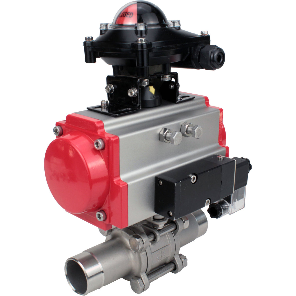 Ball valves Elephant BV3232P(3pc)-FP-W-ISO-H LONG full bore, body - stainless steel 316, welded, with pneumatic actuator Elephant PA-SA, pneumatic distributor 4M310-08 NAMUR 24V and limit switch block APL-210N