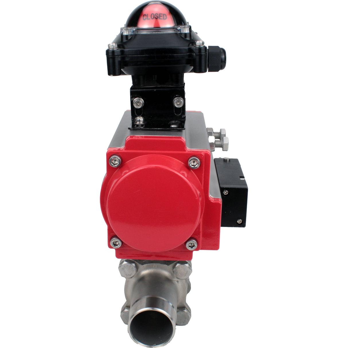Ball valves Elephant BV3232P(3pc)-FP-W-ISO-H LONG full bore, body - stainless steel 316, for welding, with pneumatic actuator Elephant PA-SA, pneumatic distributor 4M310-08 NAMUR 220V and limit switch block APL-210N