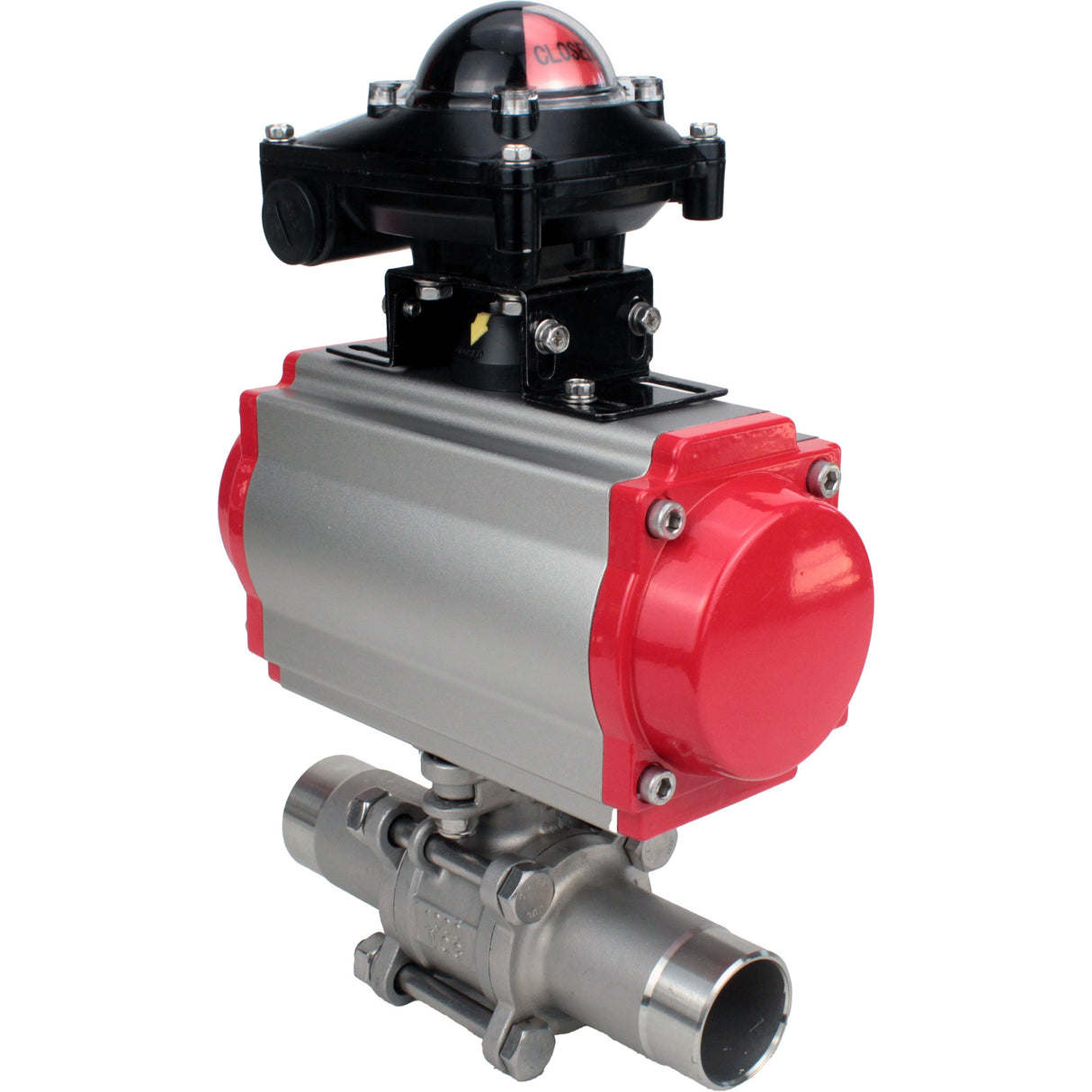 Ball valves Elephant BV3232P(3pc)-FP-W-ISO-H LONG full bore, body - stainless steel 316, for welding, with pneumatic actuator Elephant PA-SA, pneumatic distributor 4M310-08 NAMUR 220V and limit switch block APL-210N