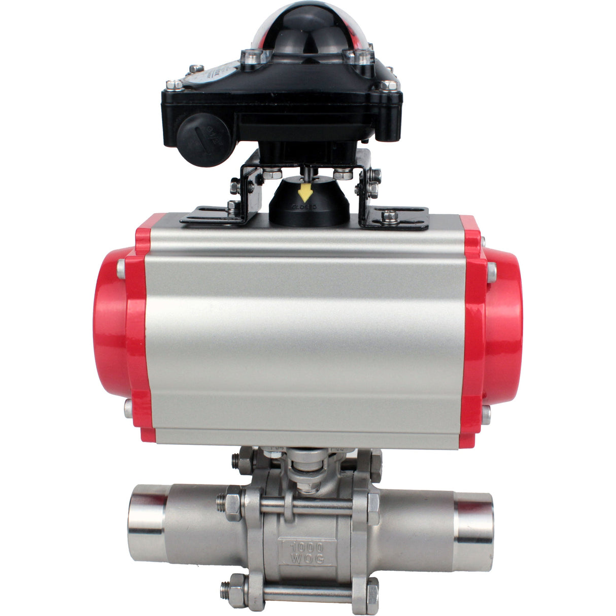Ball valves Elephant BV3232P(3pc)-FP-W-ISO-H LONG full bore, body - stainless steel 316, for welding, with pneumatic actuator Elephant PA-SA, pneumatic distributor 4M310-08 NAMUR 220V and limit switch block APL-210N