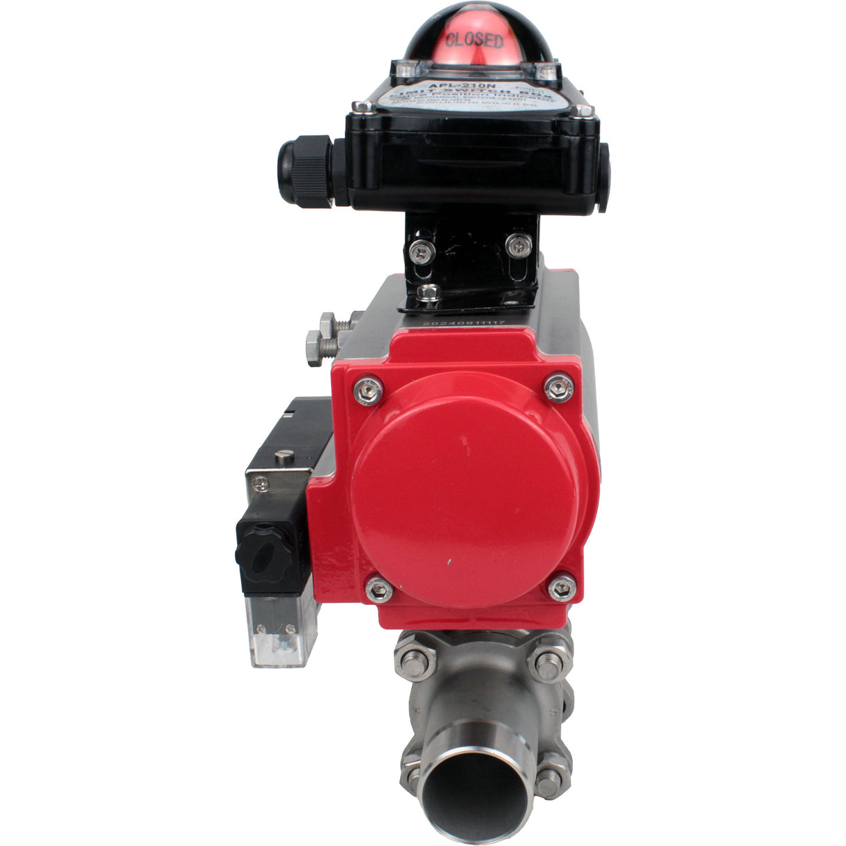 Ball valves Elephant BV3232P(3pc)-FP-W-ISO-H LONG full bore, body - stainless steel 316, for welding, with pneumatic actuator Elephant PA-SA, pneumatic distributor 4M310-08 NAMUR 220V and limit switch block APL-210N