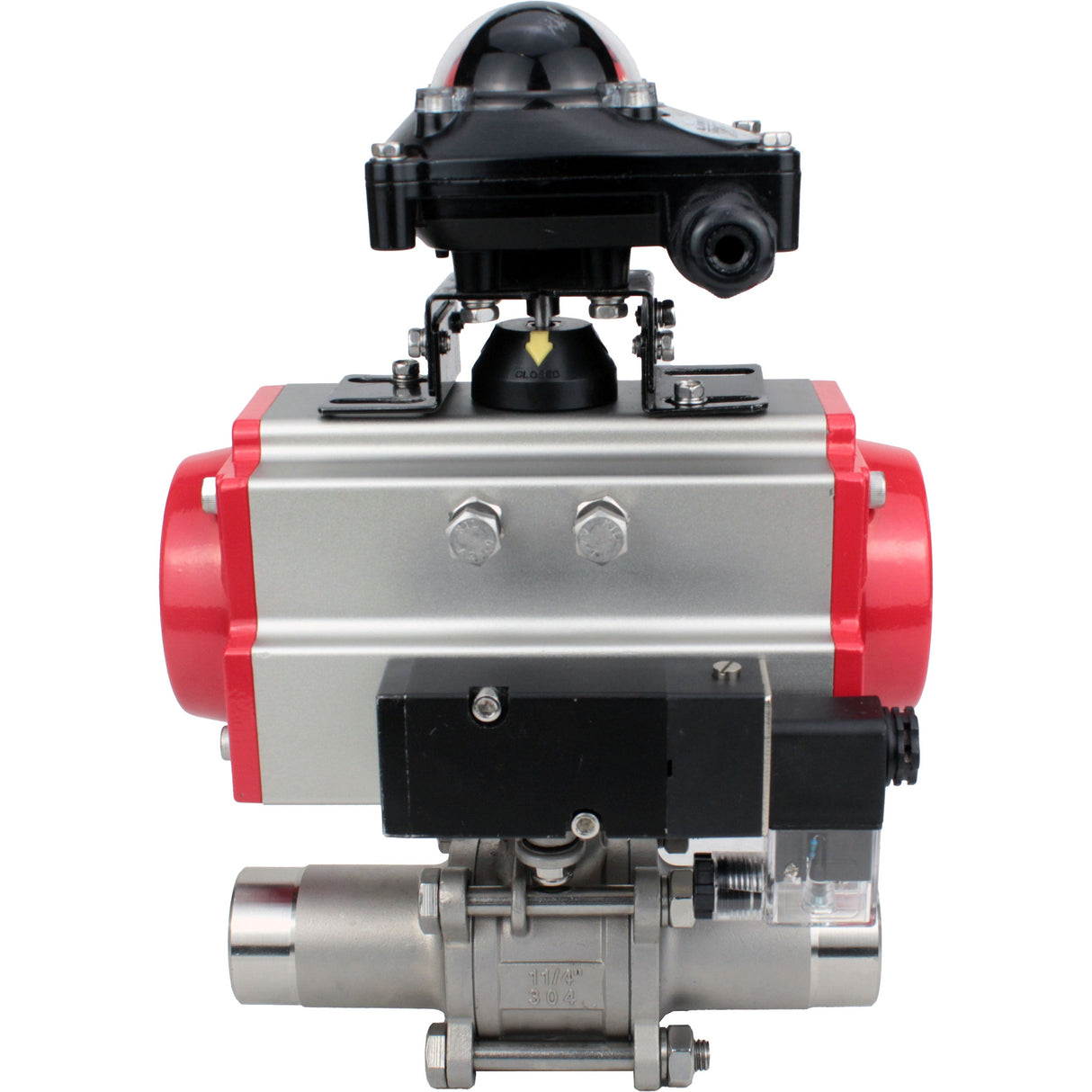 Ball valves Elephant BV3232P(3pc)-FP-W-ISO-H LONG full bore, body - stainless steel 316, welded, with pneumatic actuator Elephant PA-SA, pneumatic distributor 4M310-08 NAMUR 24V and limit switch block APL-210N