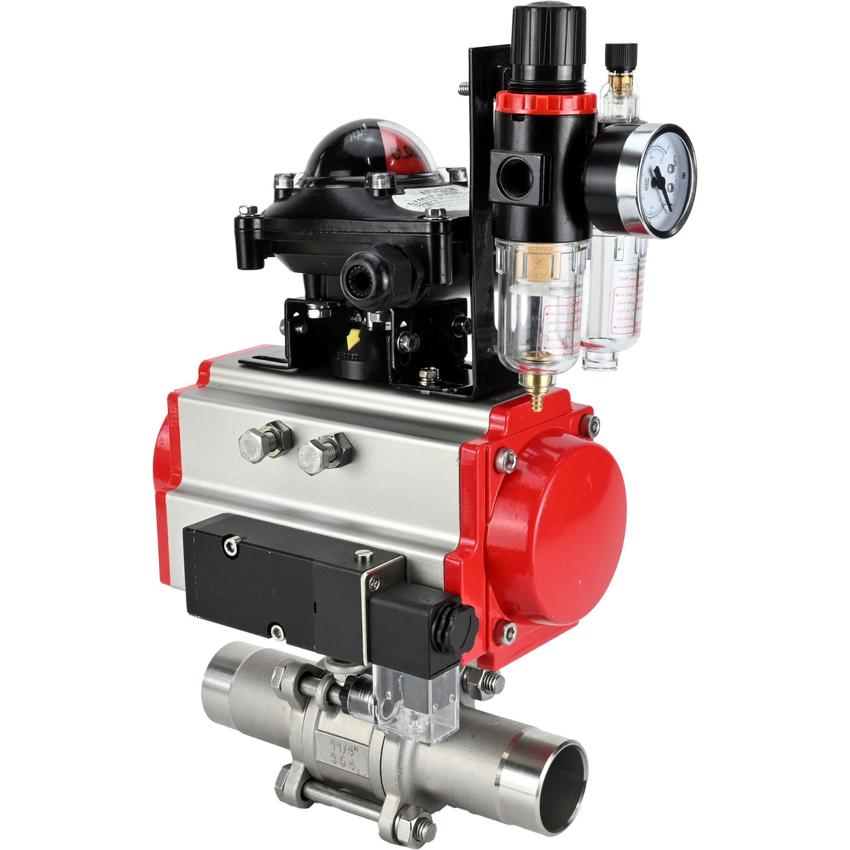 Ball valves Elephant BV3232P(3pc)-FP-W-ISO-H LONG full bore, body - stainless steel 316, for welding, with pneumatic actuator Elephant PA-SA, pneumatic distributor 4M310-08 NAMUR 220V, LSU APL-210N and ATU AFC2000