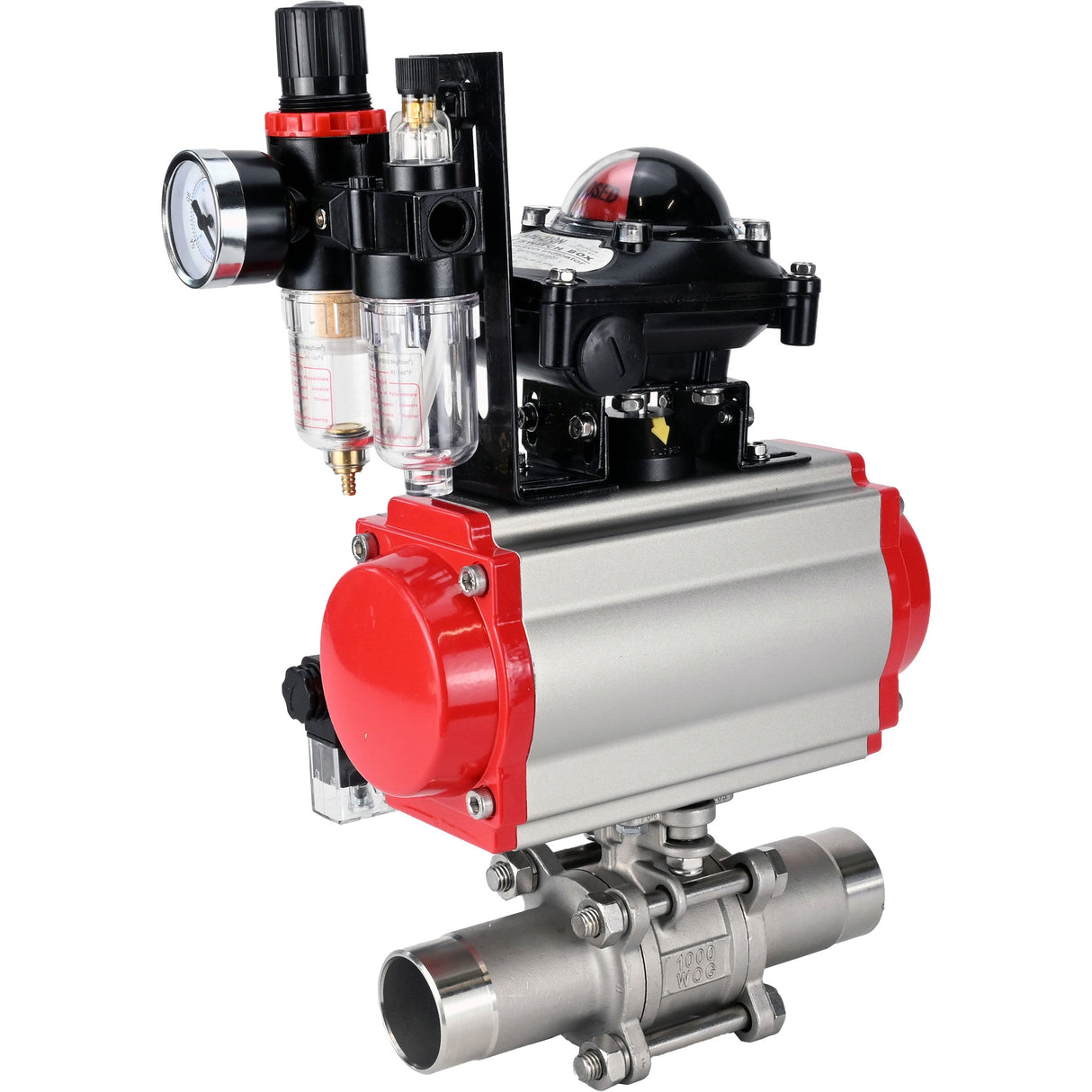 Ball valves Elephant BV3232P(3pc)-FP-W-ISO-H LONG full bore, body - stainless steel 316, for welding, with pneumatic actuator Elephant PA-SA, pneumatic distributor 4M310-08 NAMUR 220V, LSU APL-210N and ATU AFC2000