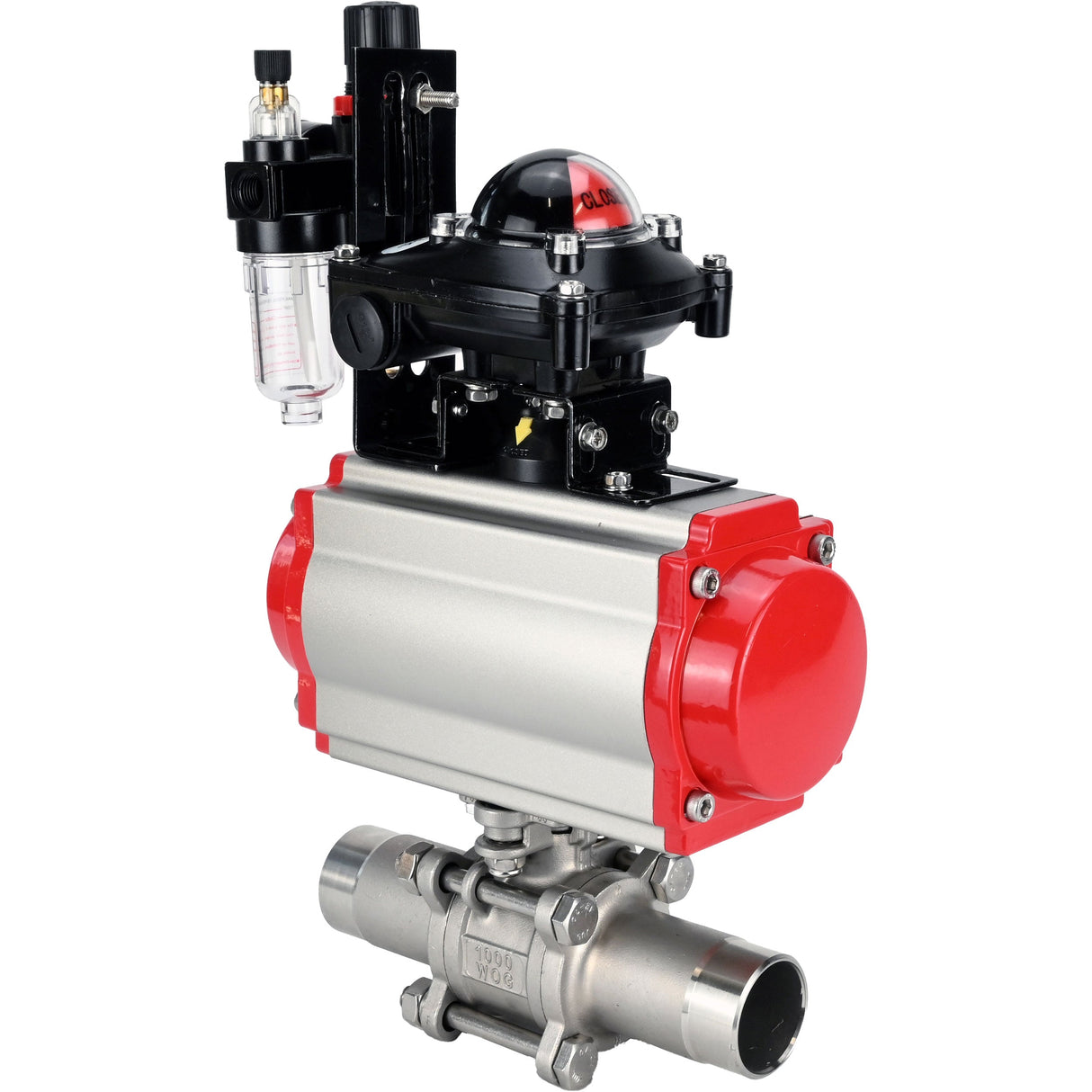 Ball valves Elephant BV3232P(3pc)-FP-W-ISO-H LONG full bore, body - stainless steel 316, for welding, with pneumatic actuator Elephant PA-SA, pneumatic distributor 4M310-08 NAMUR 220V, LSU APL-210N and ATU AFC2000