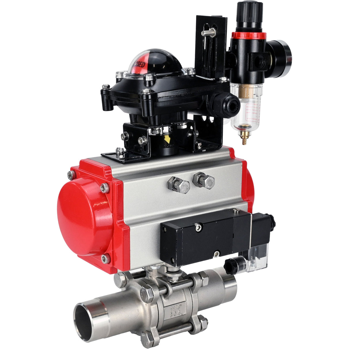 Vannes à boisseau sphérique Elephant BV3131P(3pc)-FP-W-ISO-H LONG DN10-150 passage intégral, corps - acier inoxydable 304, à souder, avec actionneur pneumatique PA-DA, distributeur pneumatique 4M310-08 220V, BKV APL-210N et GSV AFC2000