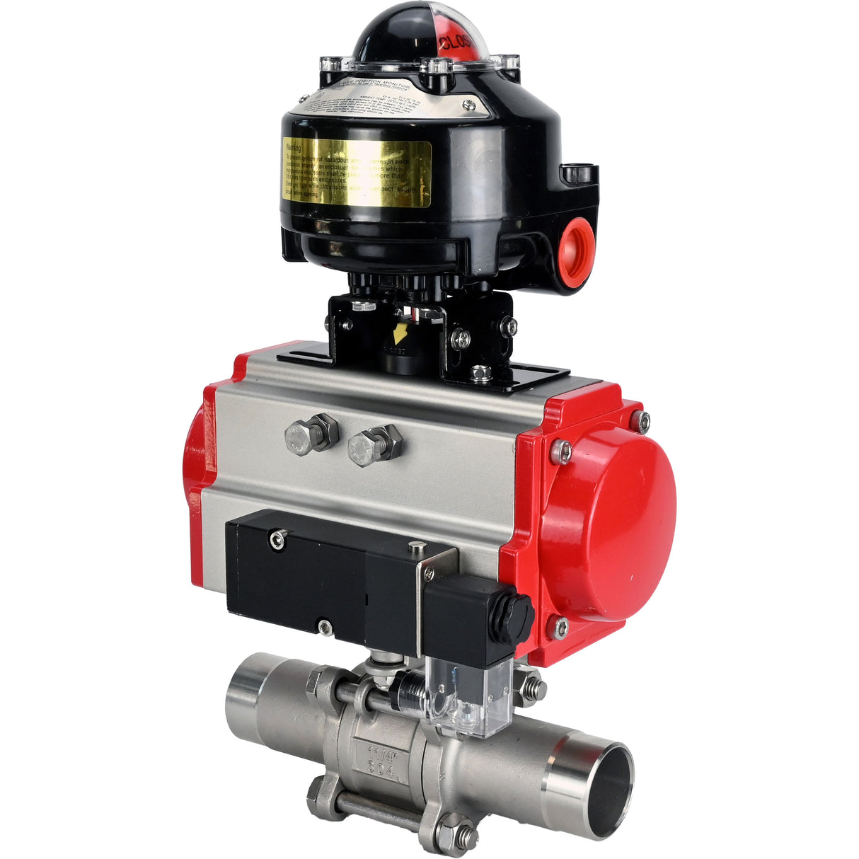 Vannes à boisseau sphérique Elephant BV3131P(3pc)-FP-W-ISO-H LONG passage intégral, corps - acier inoxydable 304, à souder, avec actionneur pneumatique Elephant PA-SA, distributeur pneumatique 4M310-08 220V et bloc de fin de course APL-510N EX