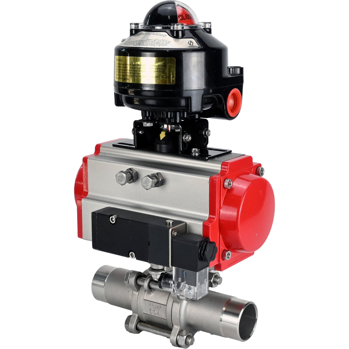 Ball valves Elephant BV3232P(3pc)-FP-W-ISO-H LONG full bore, body - stainless steel 316, welded, with pneumatic actuator Elephant PA-SA, pneumatic distributor 4M310-08 NAMUR 24V and limit switch block APL-510N EX