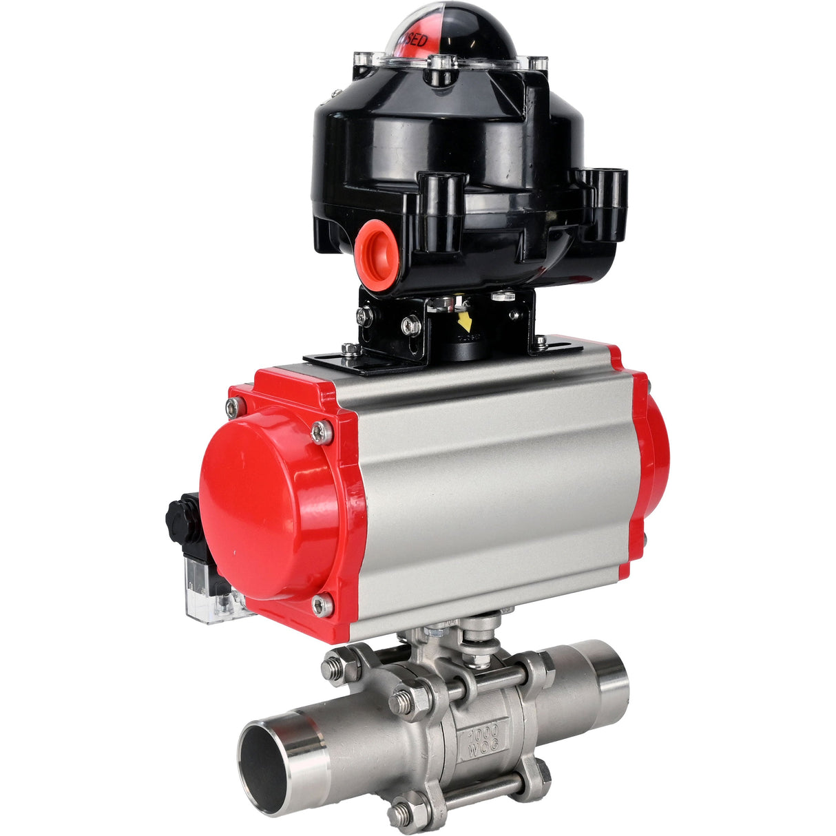 Ball valves Elephant BV3232P(3pc)-FP-W-ISO-H LONG full bore, body - stainless steel 316, welded, with pneumatic actuator Elephant PA-SA, pneumatic distributor 4M310-08 NAMUR 24V and limit switch block APL-510N EX