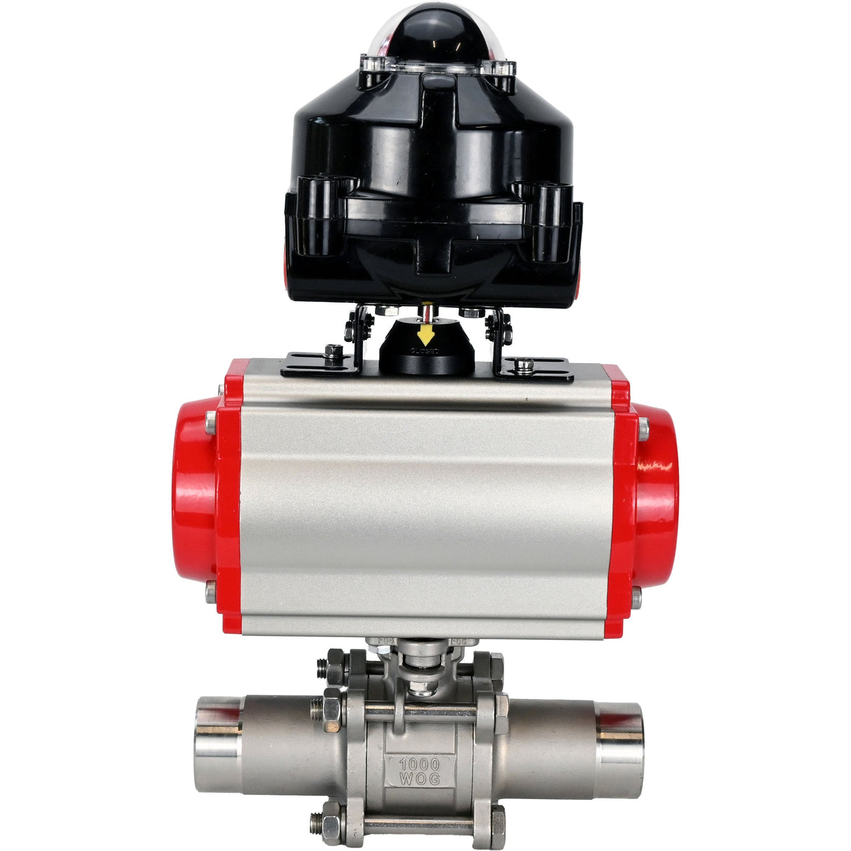 Ball valves Elephant BV3232P(3pc)-FP-W-ISO-H LONG full bore, body - stainless steel 316, welded, with pneumatic actuator Elephant PA-SA, pneumatic distributor 4M310-08 NAMUR 24V and limit switch block APL-510N EX