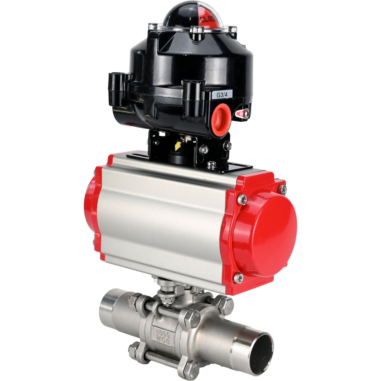 Ball valves Elephant BV3232P(3pc)-FP-W-ISO-H LONG full bore, body - stainless steel 316, welded, with pneumatic actuator Elephant PA-SA, pneumatic distributor 4M310-08 NAMUR 24V and limit switch block APL-510N EX