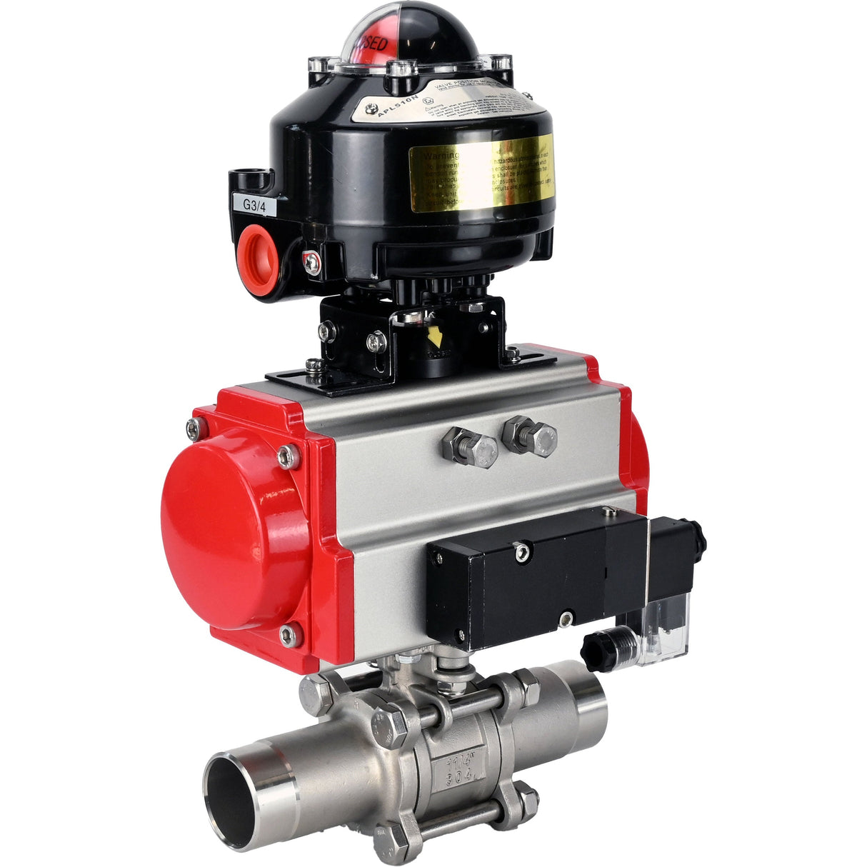 Ball valves Elephant BV3232P(3pc)-FP-W-ISO-H LONG full bore, body - stainless steel 316, welded, with pneumatic actuator Elephant PA-SA, pneumatic distributor 4M310-08 NAMUR 220V and limit switch block APL-510N EX