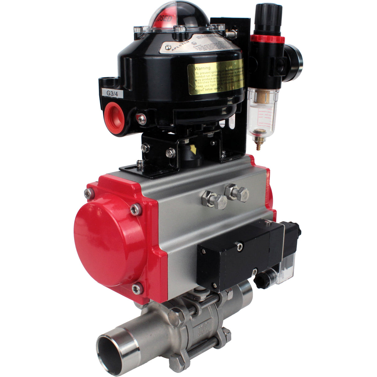 Ball valves Elephant BV3232P(3pc)-FP-W-ISO-H LONG full bore, body - stainless steel 316, for welding, with pneumatic actuator Elephant PA-SA, pneumatic distributor 4M310-08 NAMUR 24V, LSU APL-510N EX and ATU AFC2000