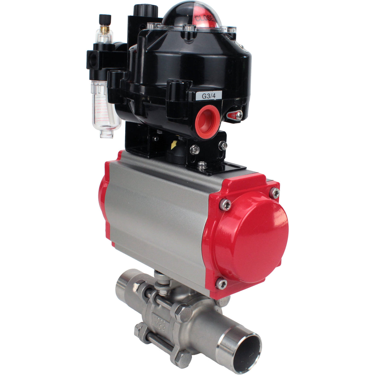 Ball valves Elephant BV3232P(3pc)-FP-W-ISO-H LONG full bore, body - stainless steel 316, for welding, with pneumatic actuator Elephant PA-SA, pneumatic distributor 4M310-08 NAMUR 220V, LSU APL-510N EX and ATU AFC2000