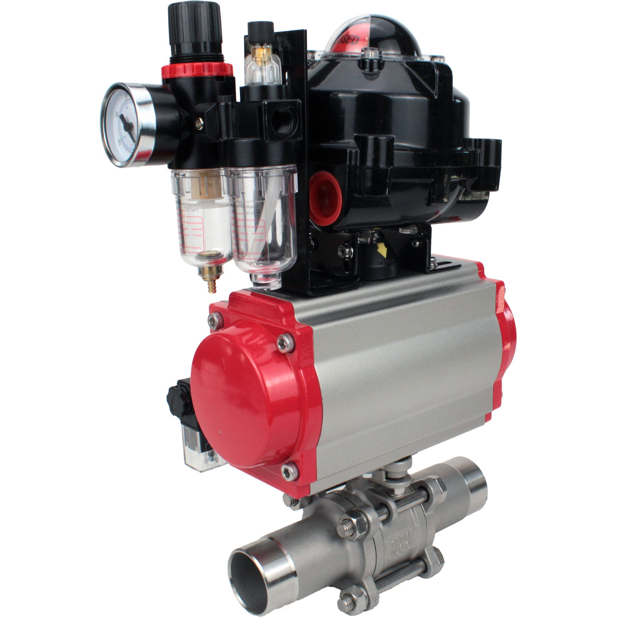 Ball valves Elephant BV3232P(3pc)-FP-W-ISO-H LONG full bore, body - stainless steel 316, for welding, with pneumatic actuator Elephant PA-SA, pneumatic distributor 4M310-08 NAMUR 24V, LSU APL-510N EX and ATU AFC2000