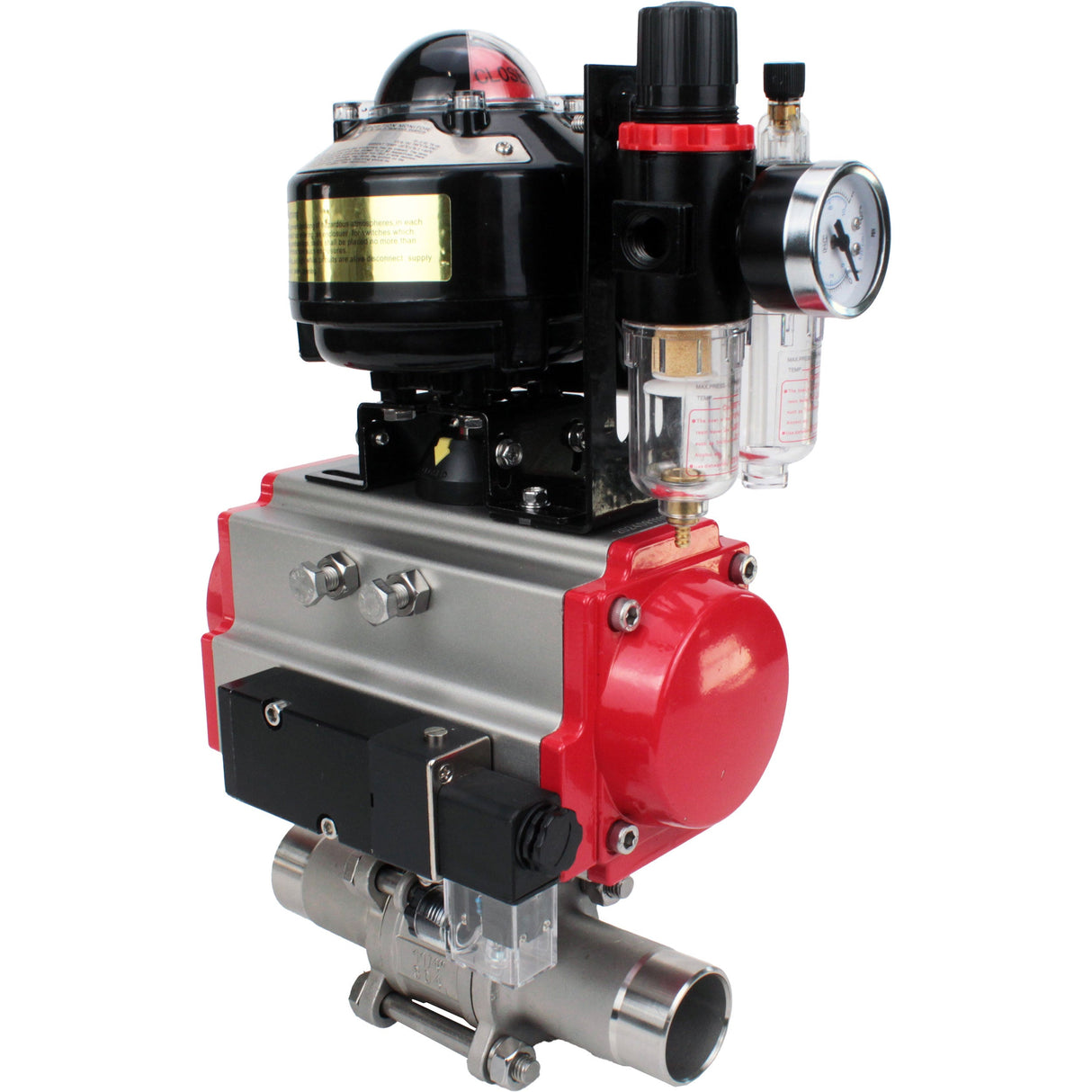 Ball valves Elephant BV3232P(3pc)-FP-W-ISO-H LONG full bore, body - stainless steel 316, for welding, with pneumatic actuator Elephant PA-SA, pneumatic distributor 4M310-08 NAMUR 24V, LSU APL-510N EX and ATU AFC2000