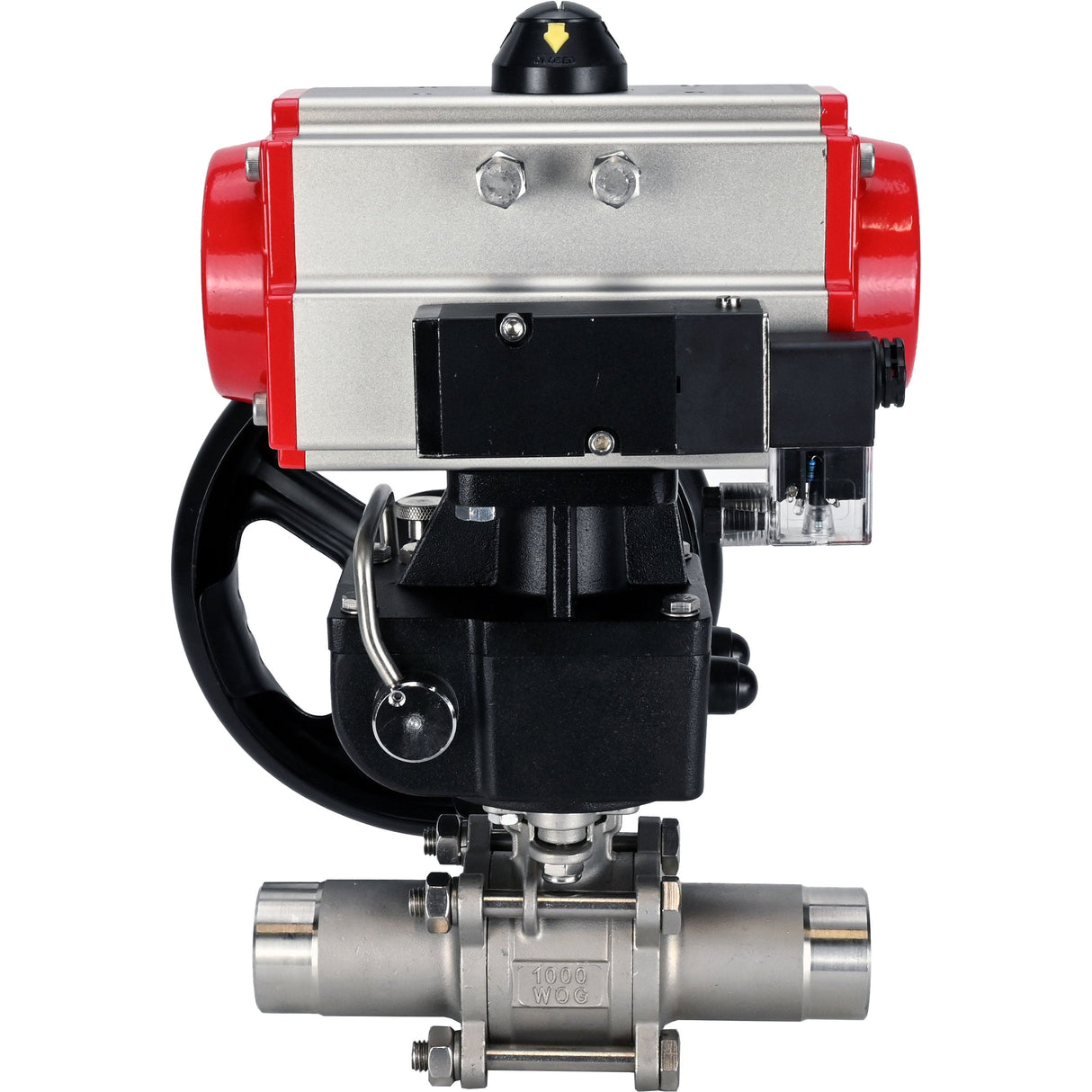 Ball valves Elephant BV3232P(3pc)-FP-W-ISO-H LONG full bore, body - stainless steel 316, for welding, with pneumatic actuator PA-DA, pneumatic distributor 4M310-08 NAMUR 220V and MON reducer