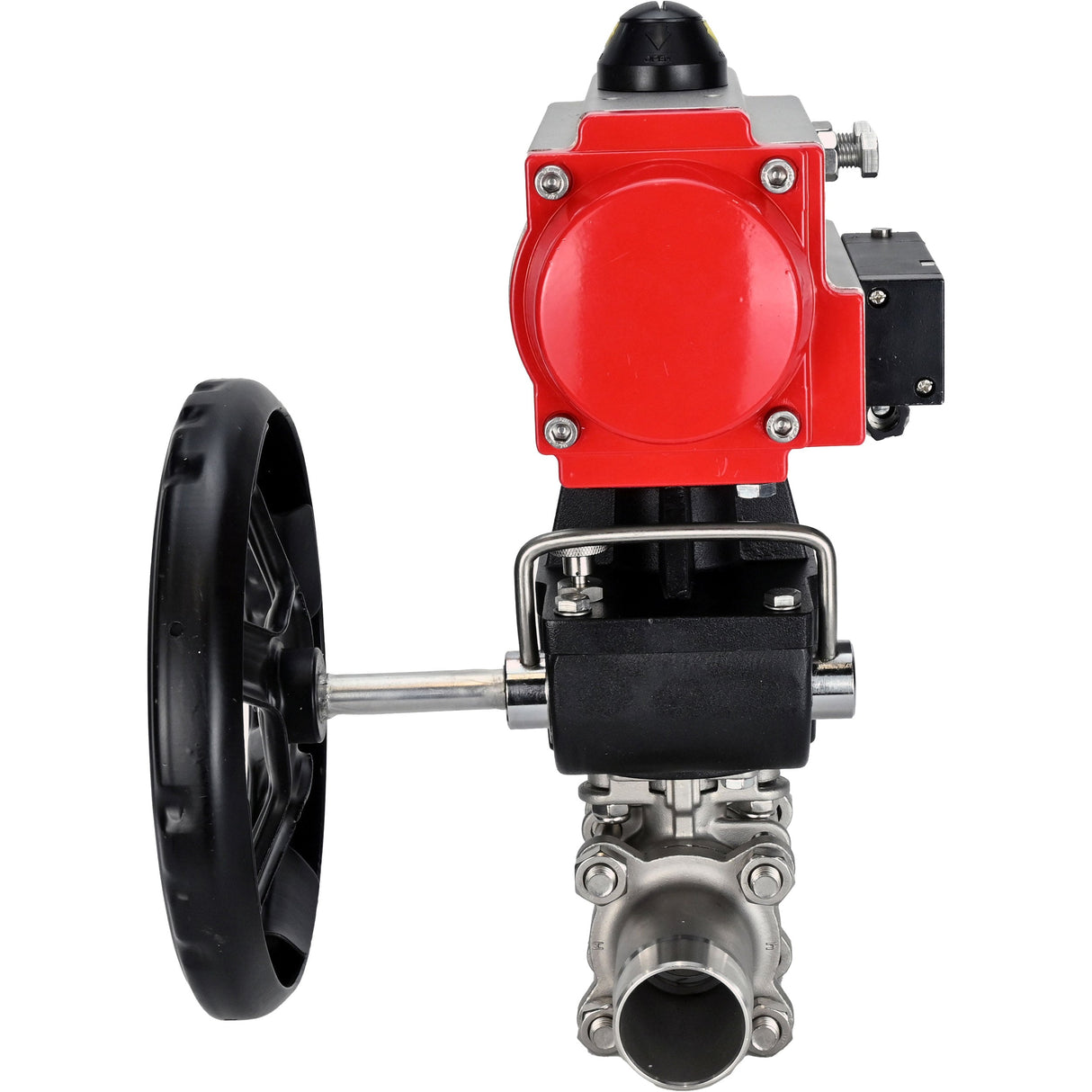 Ball valves Elephant BV3232P(3pc)-FP-W-ISO-H LONG full bore, body - stainless steel 316, for welding, with pneumatic actuator PA-DA, pneumatic distributor 4M310-08 NAMUR 24V and MON reducer