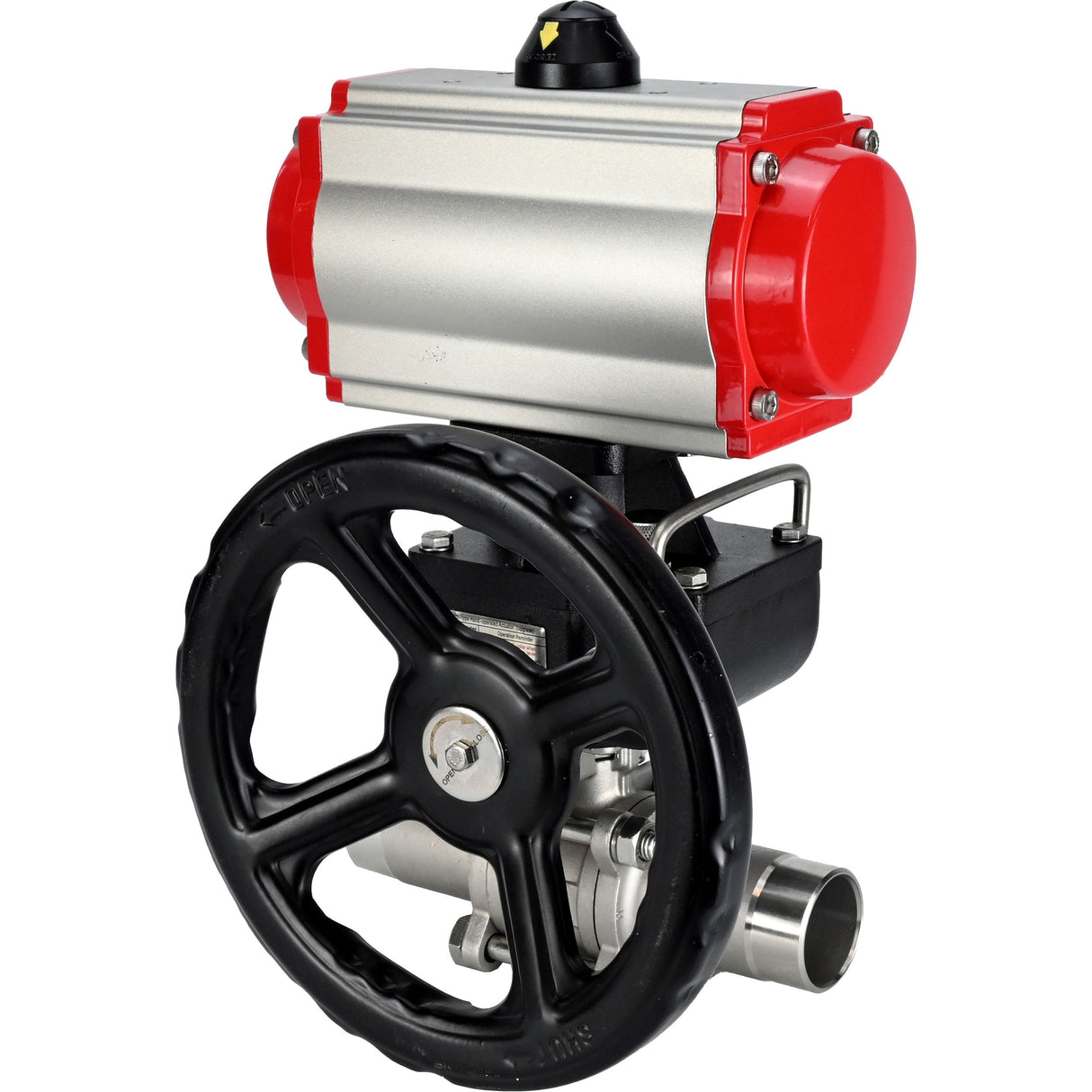 Ball valves Elephant BV3232P(3pc)-FP-W-ISO-H LONG full bore, body - stainless steel 316, for welding, with pneumatic actuator PA-DA, pneumatic distributor 4M310-08 NAMUR 24V and MON reducer