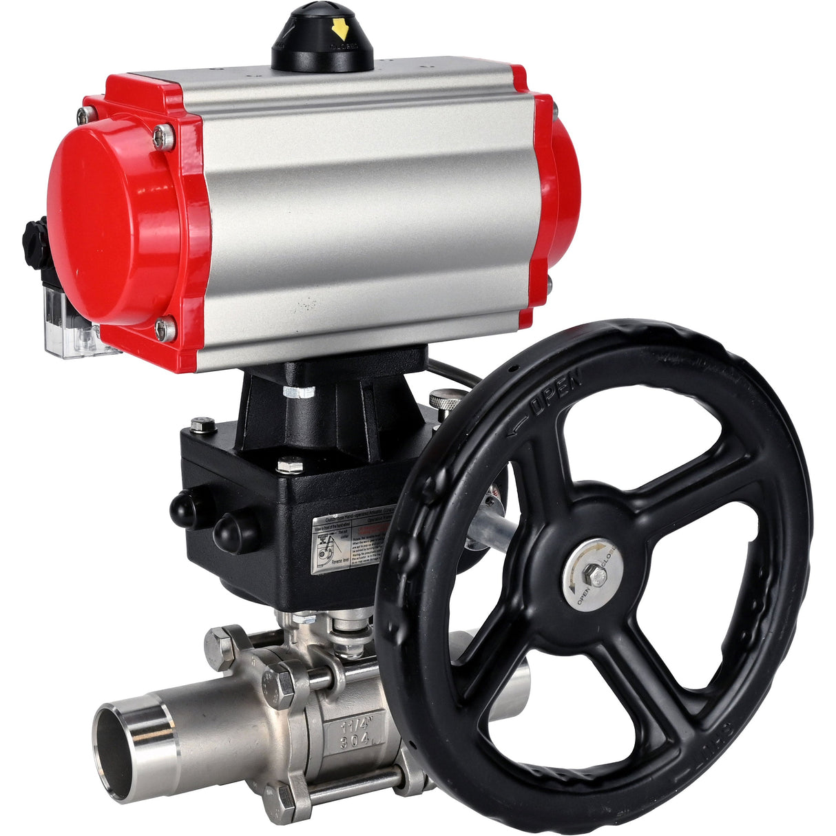 Ball valves Elephant BV3232P(3pc)-FP-W-ISO-H LONG full bore, body - stainless steel 316, for welding, with pneumatic actuator PA-DA, pneumatic distributor 4M310-08 NAMUR 220V and MON reducer