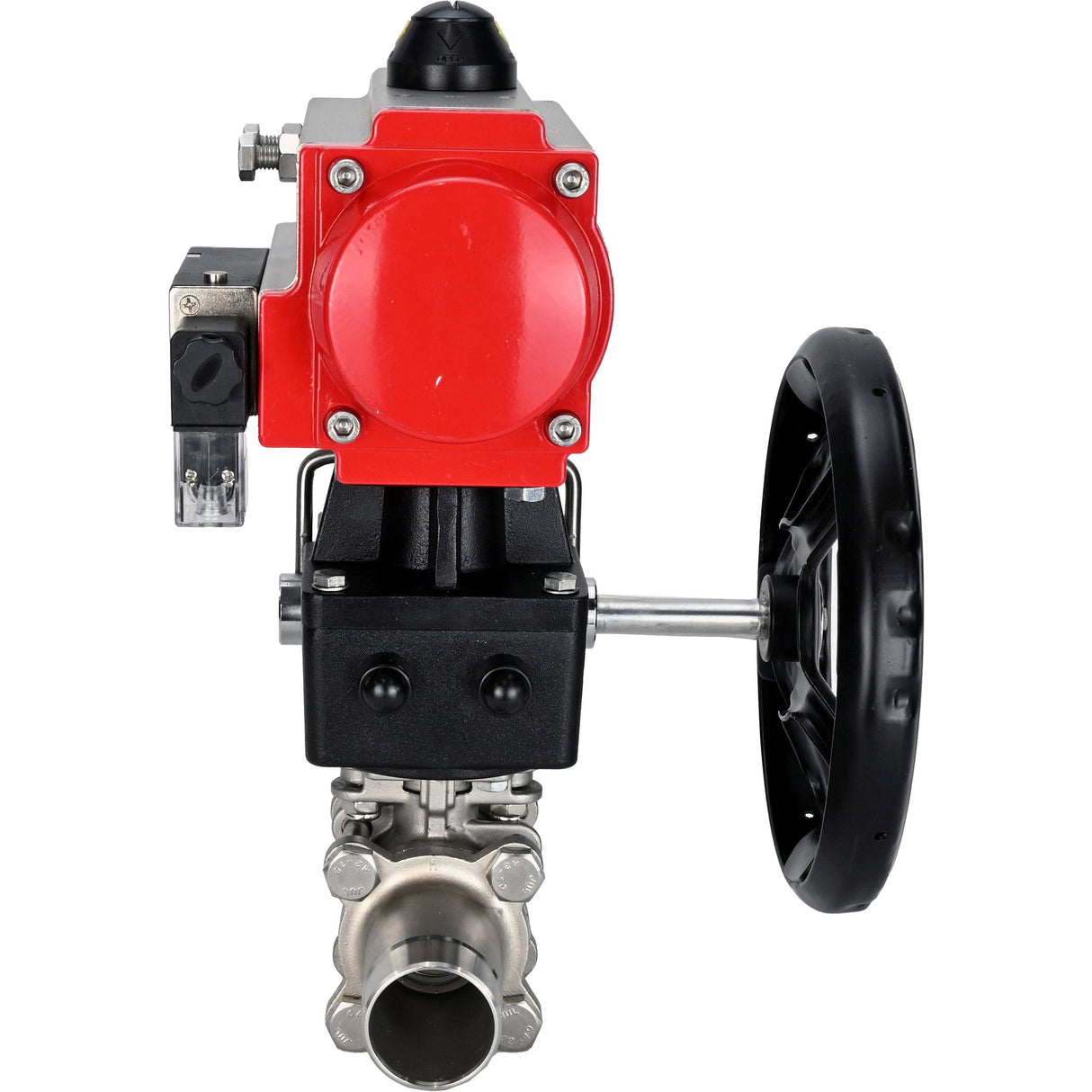 Ball valves Elephant BV3232P(3pc)-FP-W-ISO-H LONG full bore, body - stainless steel 316, for welding, with pneumatic actuator PA-DA, pneumatic distributor 4M310-08 NAMUR 24V and MON reducer