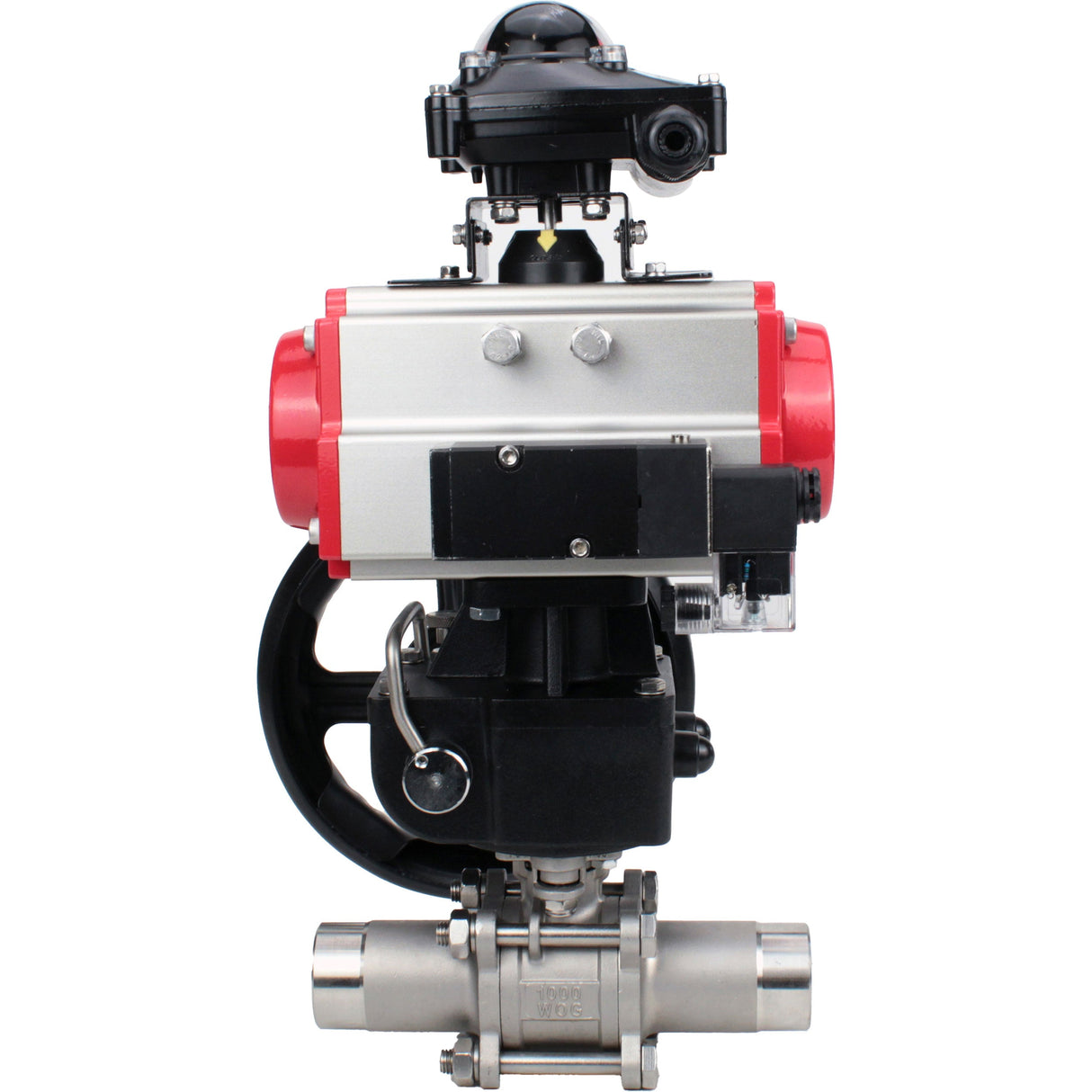 Ball valves Elephant BV3131P(3pc)-FP-W-ISO-H LONG DN50-150 full bore, body - stainless steel 304, for welding, with PA-DA pneumatic actuator, pneumatic distributor 4M310-08 24V, MON gearbox and block limit switches APL-210N