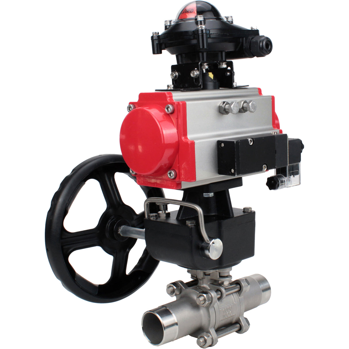 Ball valves Elephant BV3131P(3pc)-FP-W-ISO-H LONG DN50-150 full bore, body - stainless steel 304, for welding, with PA-DA pneumatic actuator, pneumatic distributor 4M310-08 24V, MON gearbox and block limit switches APL-210N