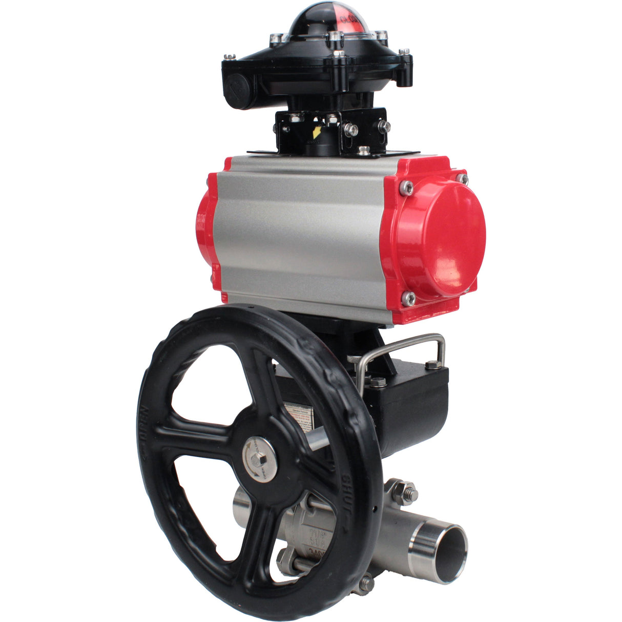 Ball valves Elephant BV3232P(3pc)-FP-W-ISO-H LONG DN50-150 full bore, body - stainless steel 316, welded, with pneumatic actuator PA-DA, pneumatic distributor 4M310-08 NAMUR 220V, MON gearbox and block limit switches APL-210N