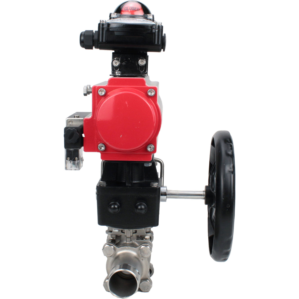Ball valves Elephant BV3232P(3pc)-FP-W-ISO-H LONG DN50-150 full bore, body - stainless steel 316, welded, with pneumatic actuator PA-DA, pneumatic distributor 4M310-08 NAMUR 220V, MON gearbox and block limit switches APL-210N