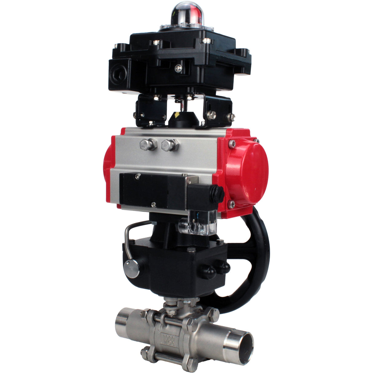 Ball valves Elephant BV3232P(3pc)-FP-W-ISO-H LONG DN50-150 full bore, body - stainless steel 316, for welding, with PA-DA pneumatic actuator, pneumatic distributor 4M310-08 NAMUR 24V, MON gearbox and block limit switches APL-410N EX