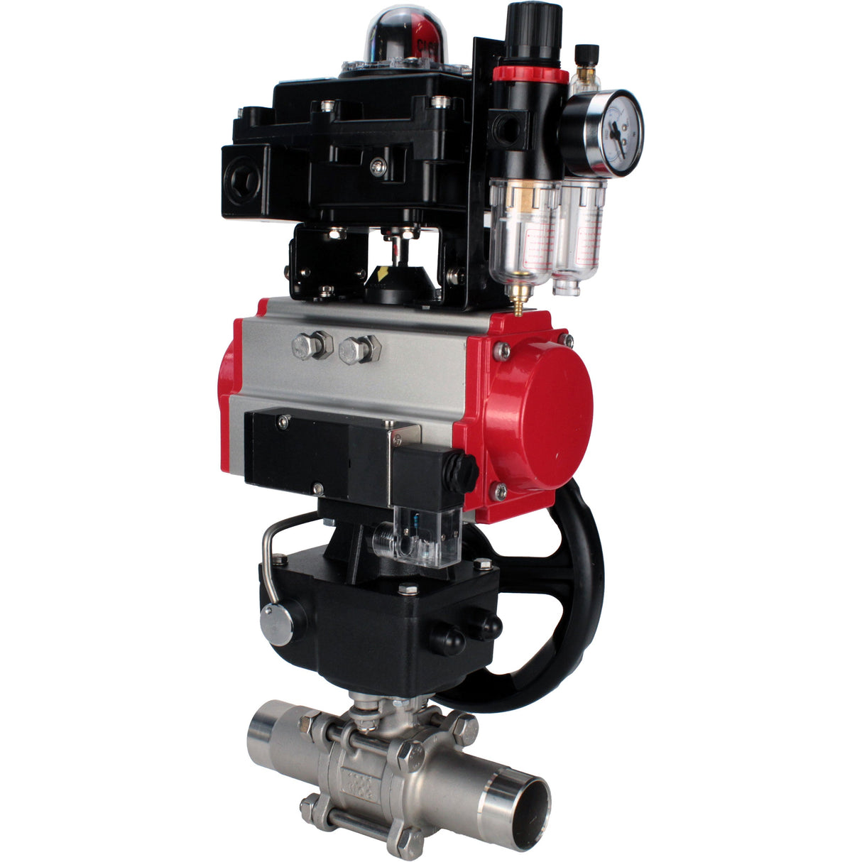 Ball valves Elephant BV3232P(3pc)-FP-W-ISO-H LONG DN50-150 full bore, body - stainless steel 316, for welding, with pneumatic actuator PA-DA, pneumatic distributor 4M310-08 NAMUR 24V, MON gearbox, LSU APL-410N EX and ATU AFC2000