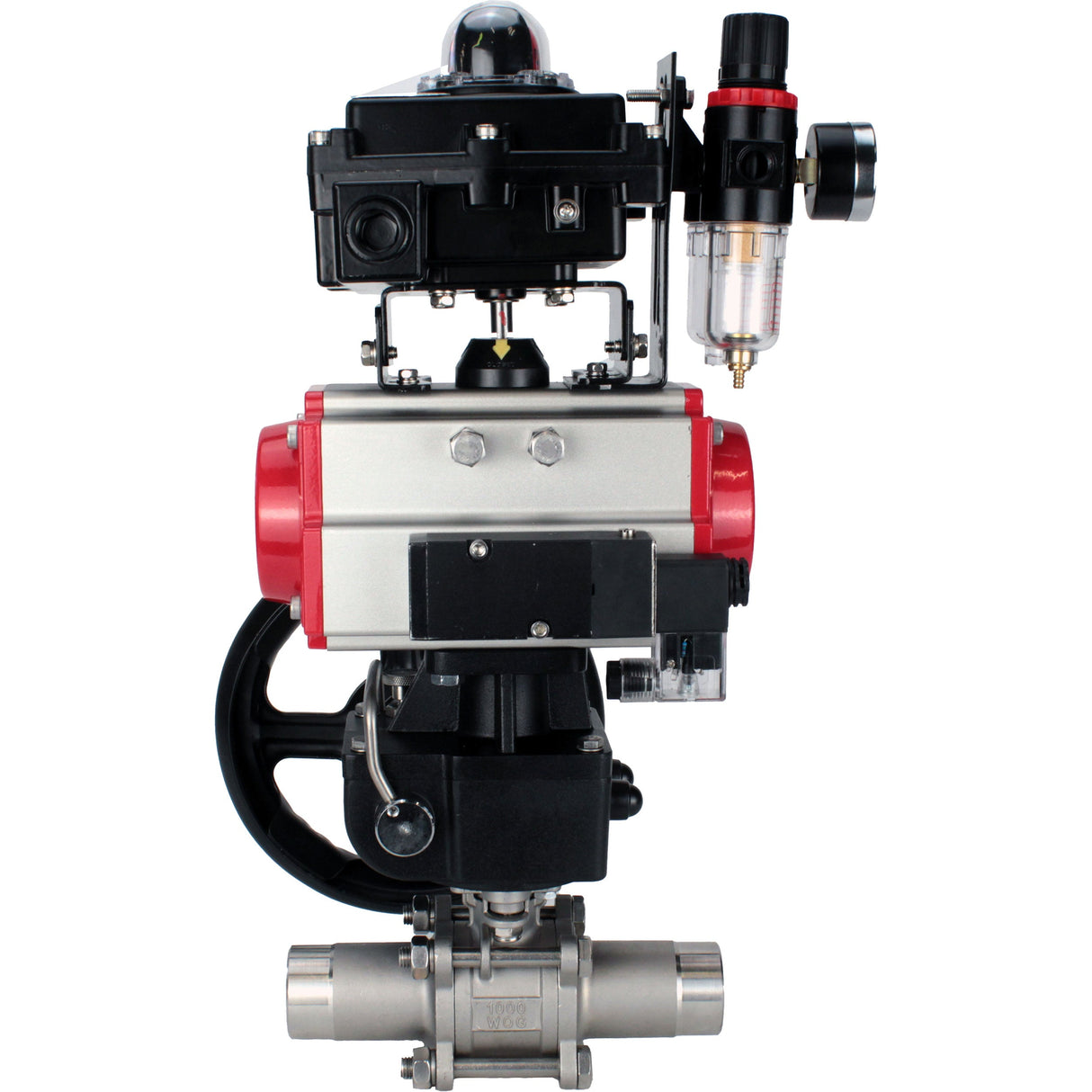Ball valves Elephant BV3232P(3pc)-FP-W-ISO-H LONG DN50-150 full bore, body - stainless steel 316, for welding, with pneumatic actuator PA-DA, pneumatic distributor 4M310-08 NAMUR 220V, MON gearbox, LSU APL-410N EX and ATU AFC2000