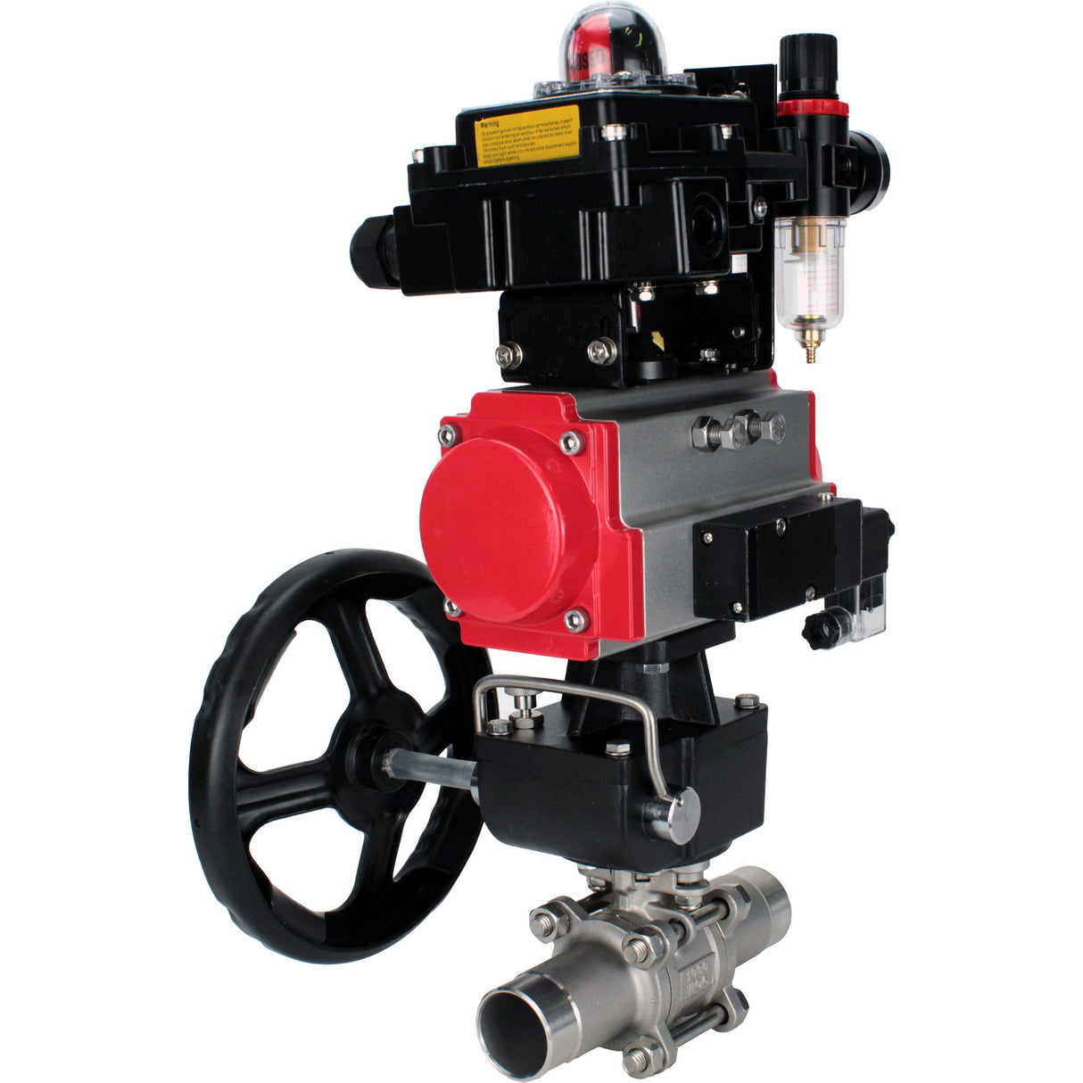 Ball valves Elephant BV3232P(3pc)-FP-W-ISO-H LONG DN50-150 full bore, body - stainless steel 316, for welding, with pneumatic actuator PA-DA, pneumatic distributor 4M310-08 NAMUR 220V, MON gearbox, LSU APL-410N EX and ATU AFC2000