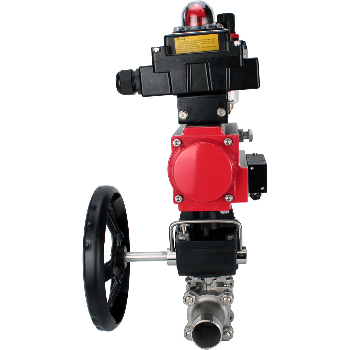 Ball valves Elephant BV3232P(3pc)-FP-W-ISO-H LONG DN50-150 full bore, body - stainless steel 316, for welding, with pneumatic actuator PA-DA, pneumatic distributor 4M310-08 NAMUR 24V, MON gearbox, LSU APL-410N EX and ATU AFC2000